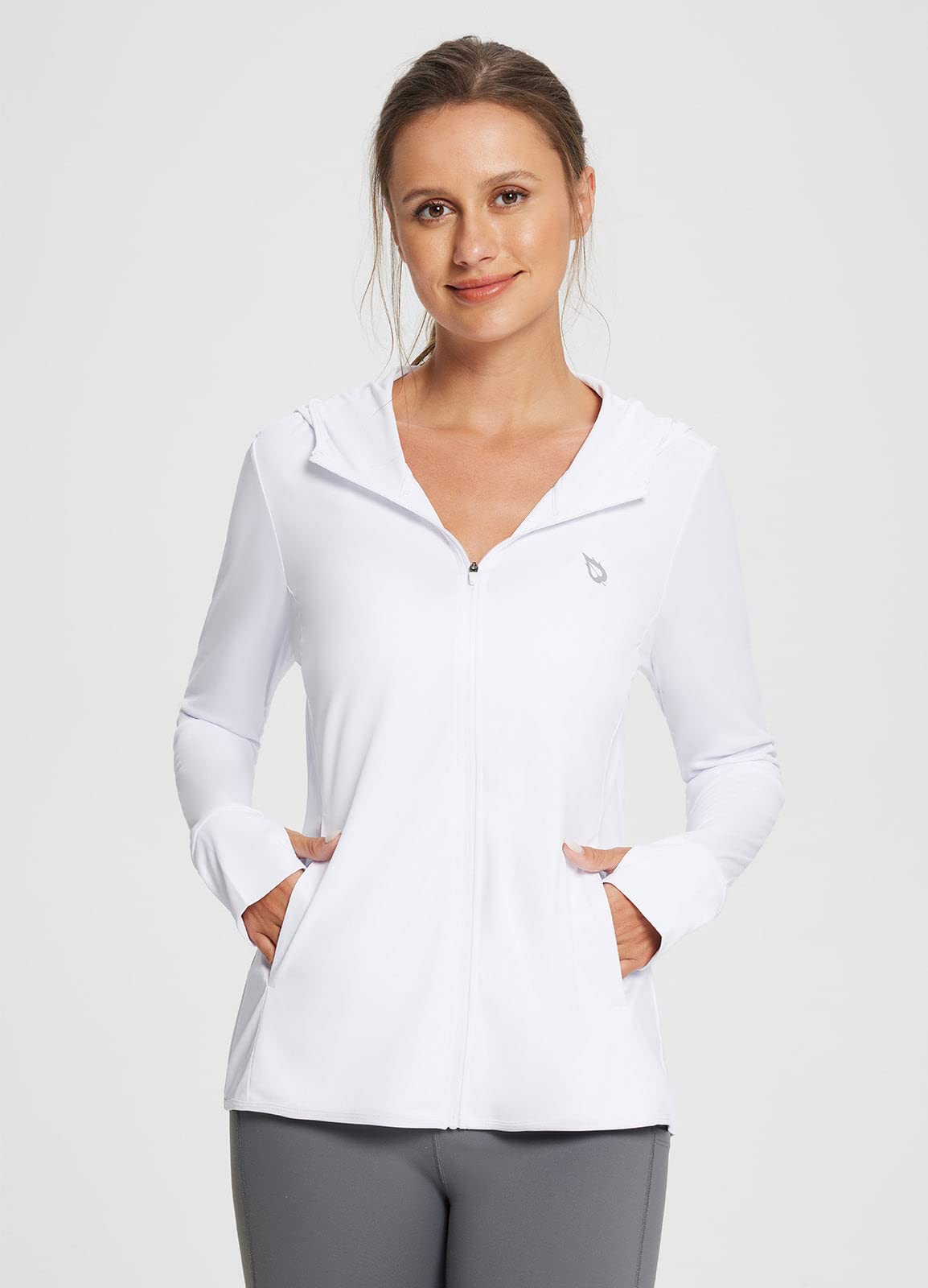 baleaf Women's UPF 50+ Sun Protection Jacket Lightweight UV Long Sleeve Hoodie for Hiking Outdoor Travel Fishing White S