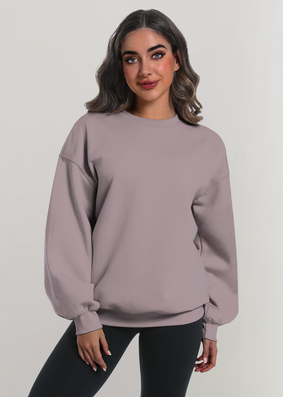 XFIFM 2 Pack Womens Oversized Sweatshirts Hoodies Long Sleeve Tops Fall Winter Clothes Crewneck Cozy Outfits Pullover Grey/Brown