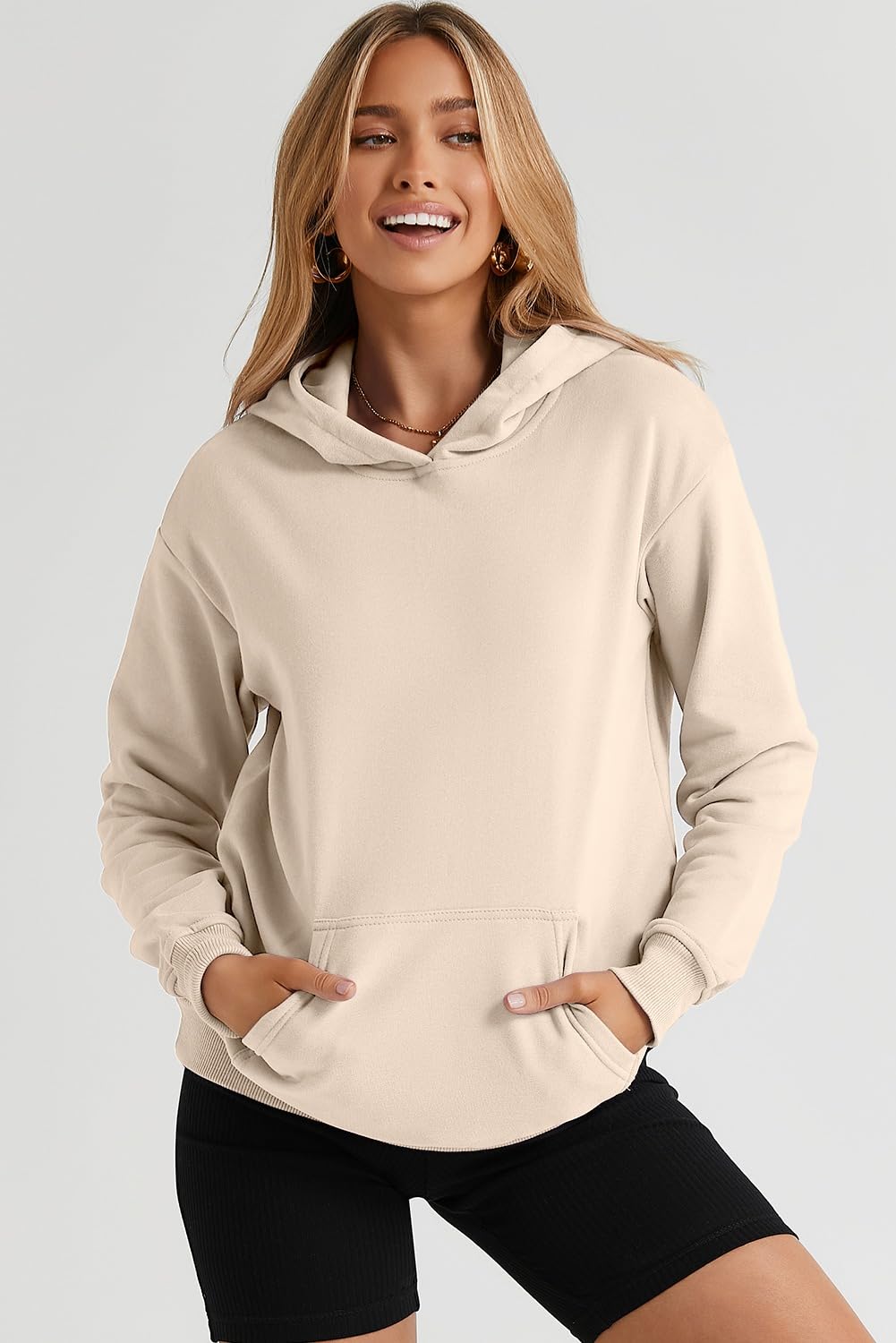 SHEWIN Womens Hoodies Casual Long Sleeve Solid Lightweight Hoodie Pullover Tops Soft Loose Hooded Sweatshirt Fall Clothes for Women 2026,US 4-6(S),Apricot