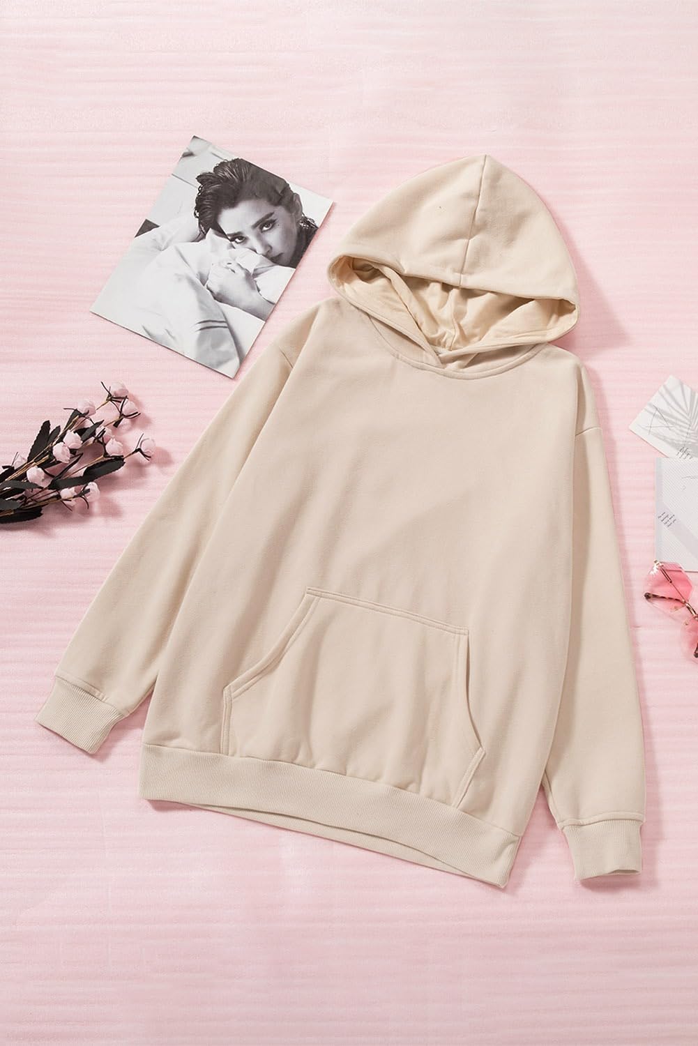 SHEWIN Womens Hoodies Casual Long Sleeve Solid Lightweight Hoodie Pullover Tops Soft Loose Hooded Sweatshirt Fall Clothes for Women 2026,US 4-6(S),Apricot