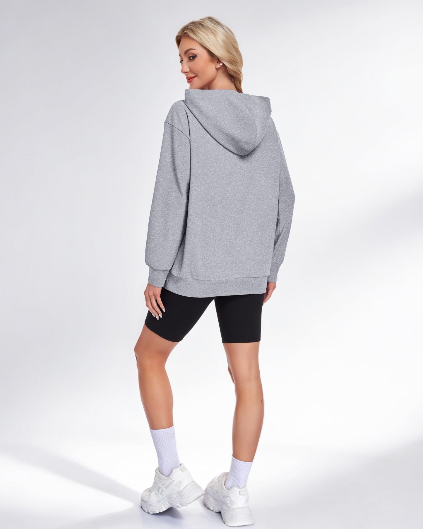AUSELILY Hoodies for Women Ladies Sweatshirt Long Sleeve Pullover Sweatshirts with Pockets, Gray White XL