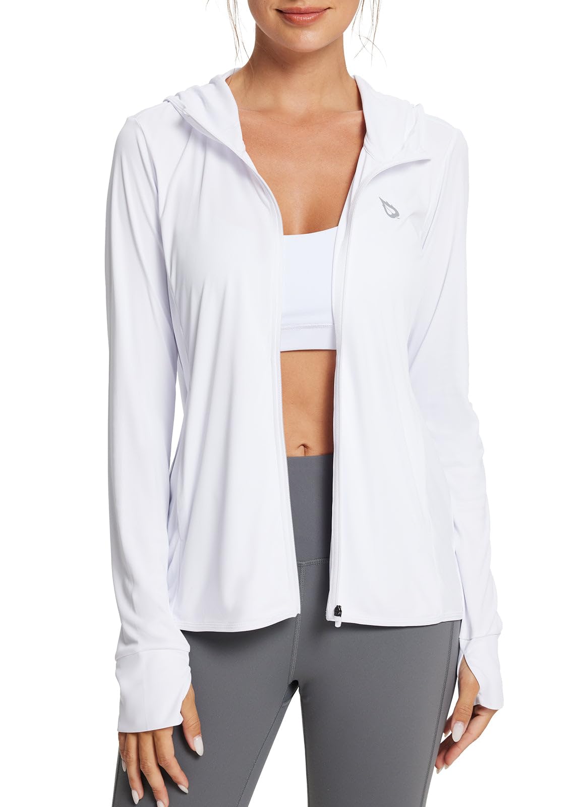 baleaf Women's UPF 50+ Sun Protection Jacket Lightweight UV Long Sleeve Hoodie for Hiking Outdoor Travel Fishing White S