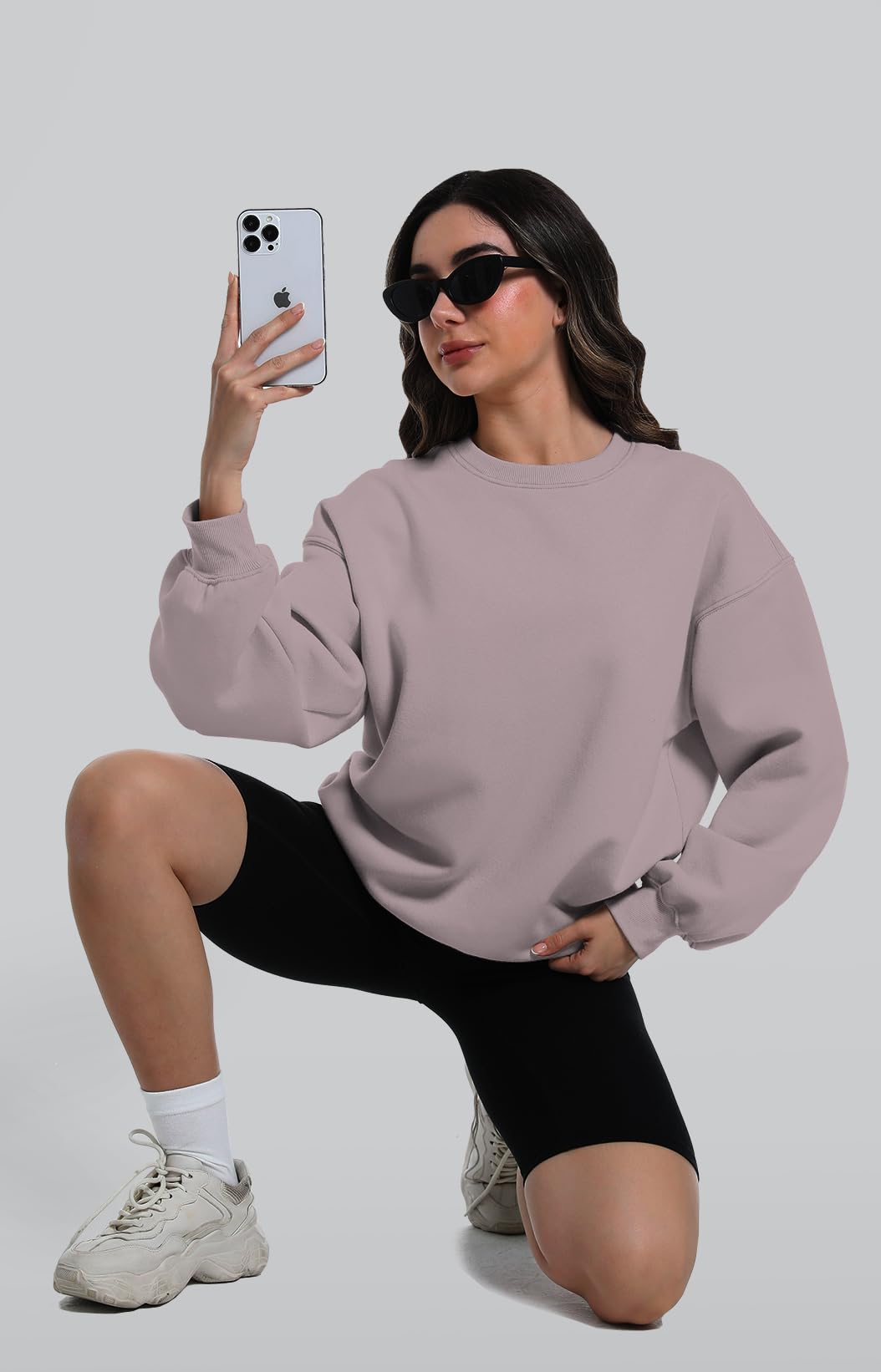 XFIFM 2 Pack Womens Oversized Sweatshirts Hoodies Long Sleeve Tops Fall Winter Clothes Crewneck Cozy Outfits Pullover Grey/Brown