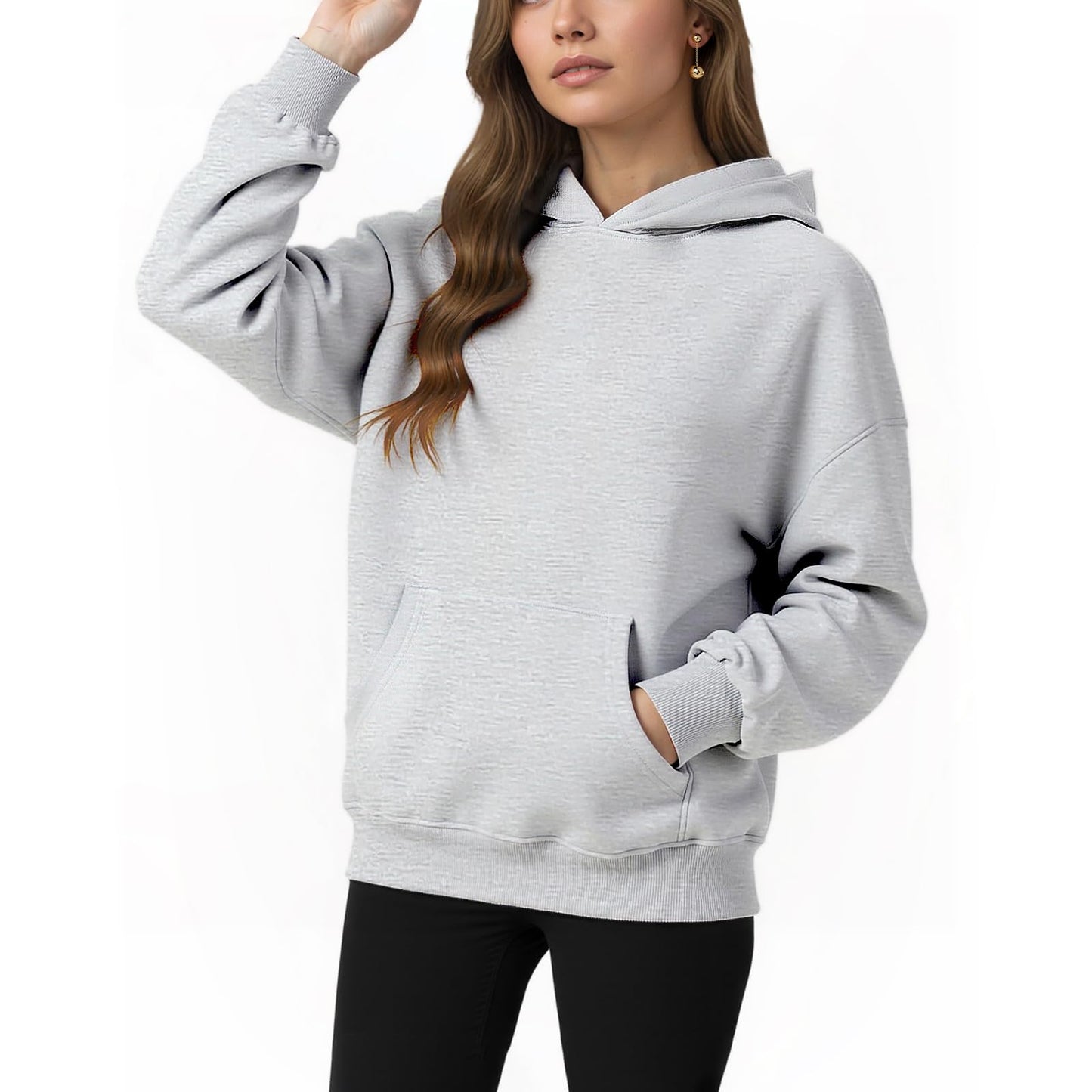 YARBCEN Womens Hooded Hoodies Sweatshirts - Long Sleeve Crewneck Sweaters With Pocket 2026 Fashion Spring Oversized Clothes Gray