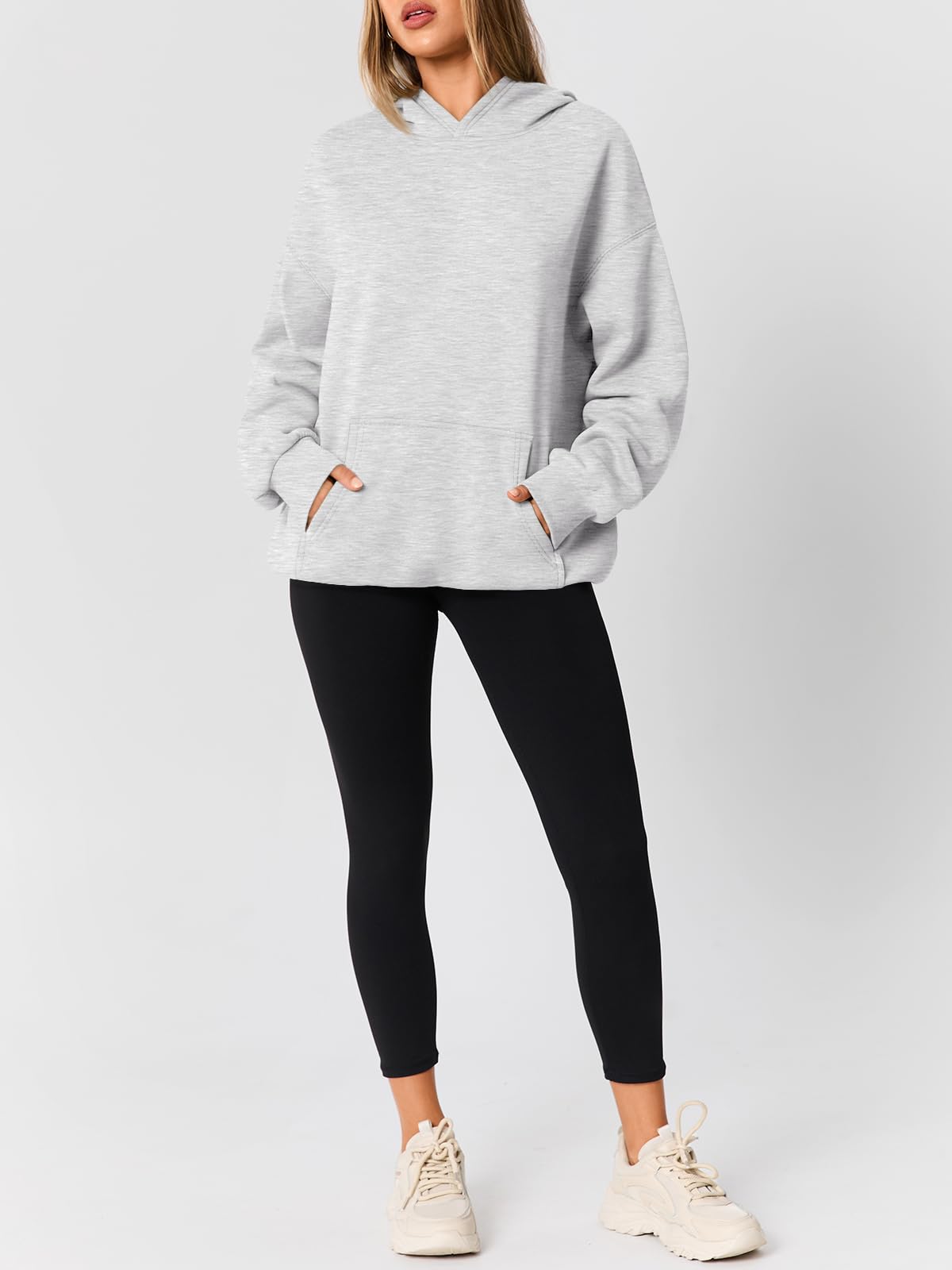 AUTOMET Womens Oversized Hoodies Trendy Pullover Sweatshirts Grey M