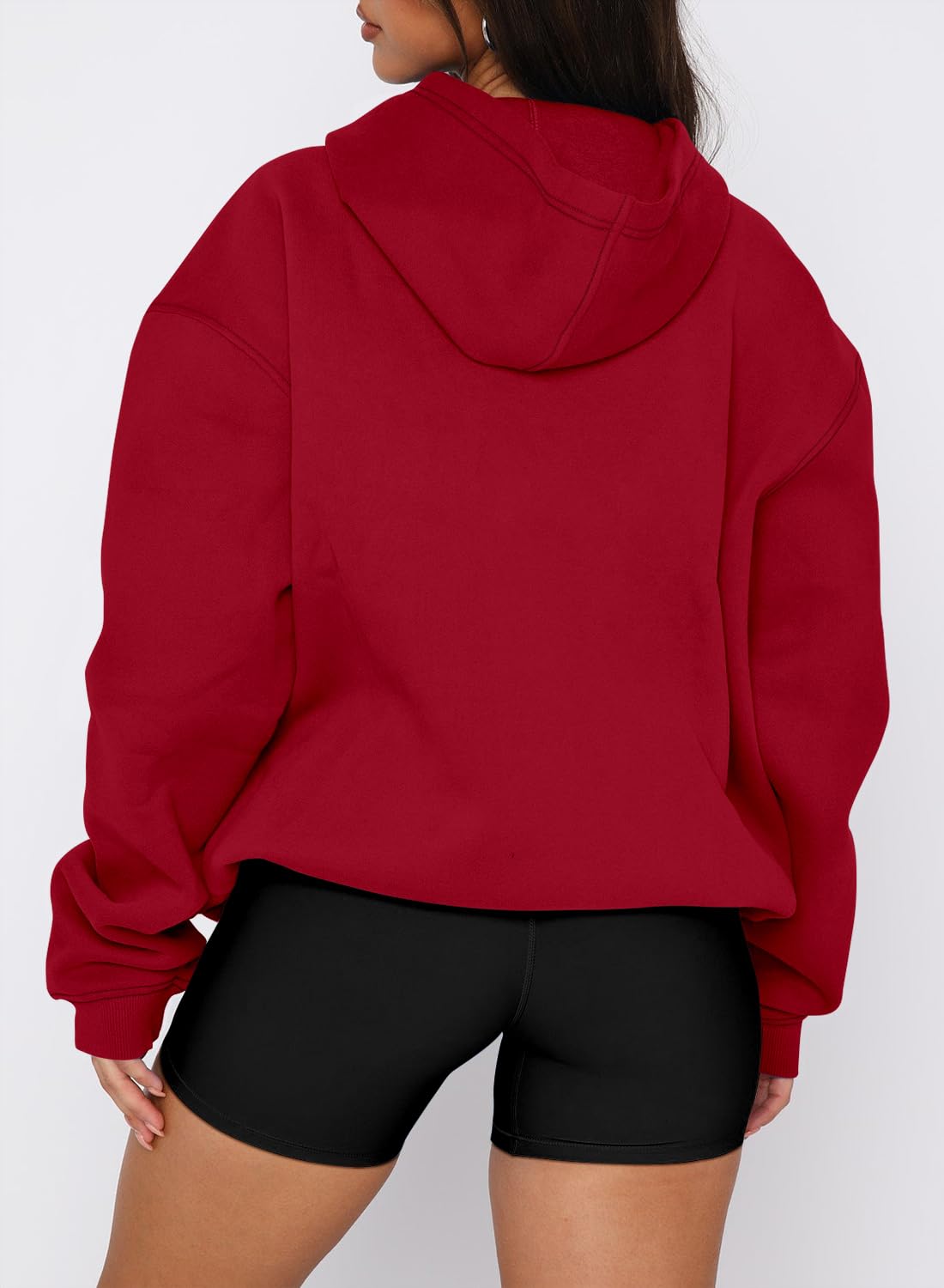 onlypuff Hoodies for Women Red Oversized Sweatshirts Hooded Pullover Casual Workout Soft Fall Fashion Outfits Winter Clothes M