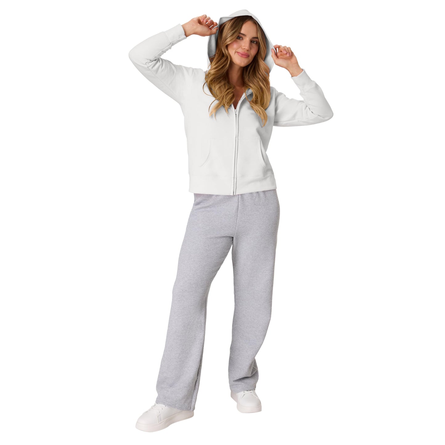 Hanes Women's EcoSmart Full-Zip Hoodie Sweatshirt, White, Small