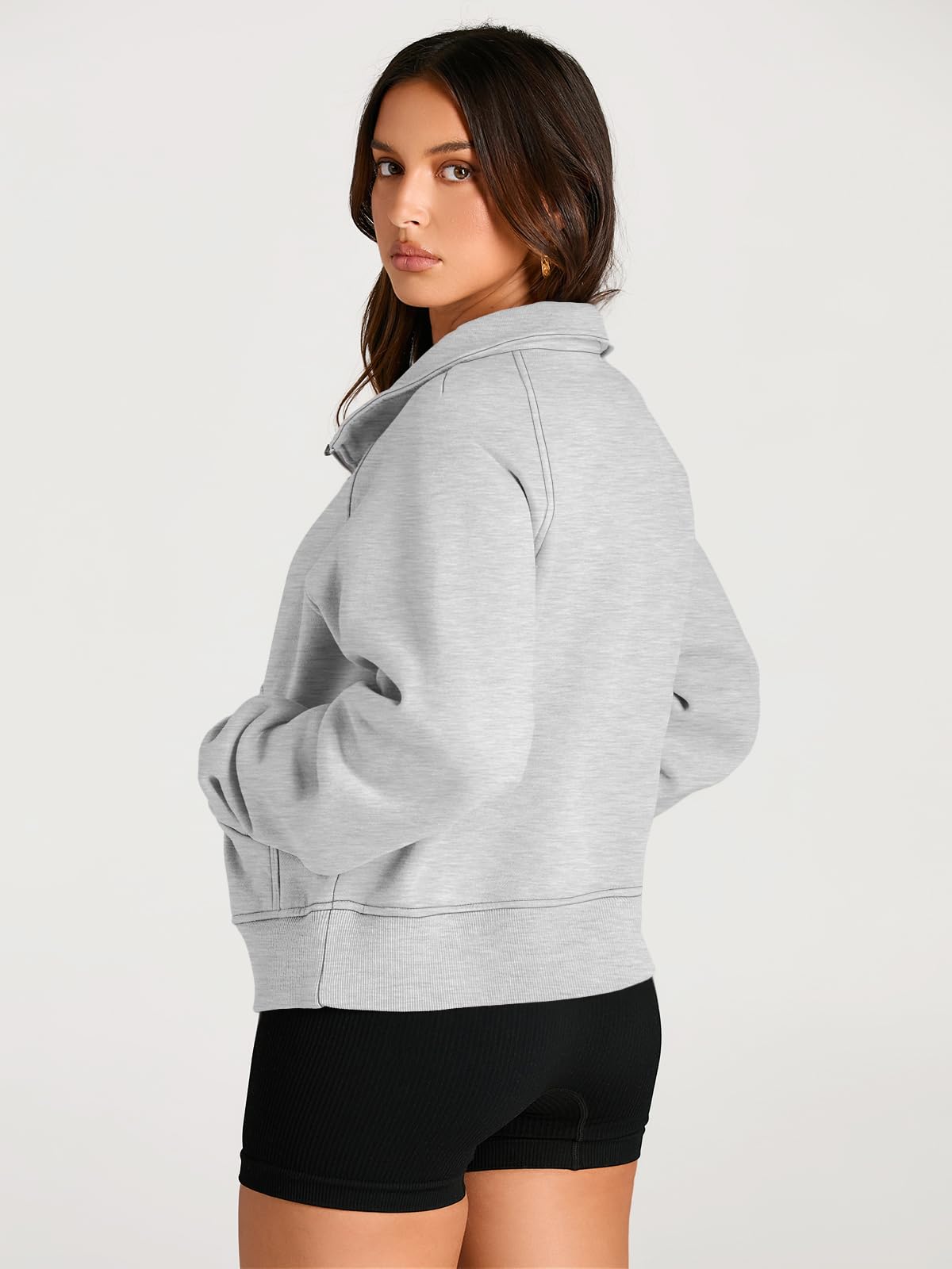 AUTOMET Womens Sweatshirts Half Zip Fleece Pullover Fall Outfits Grey