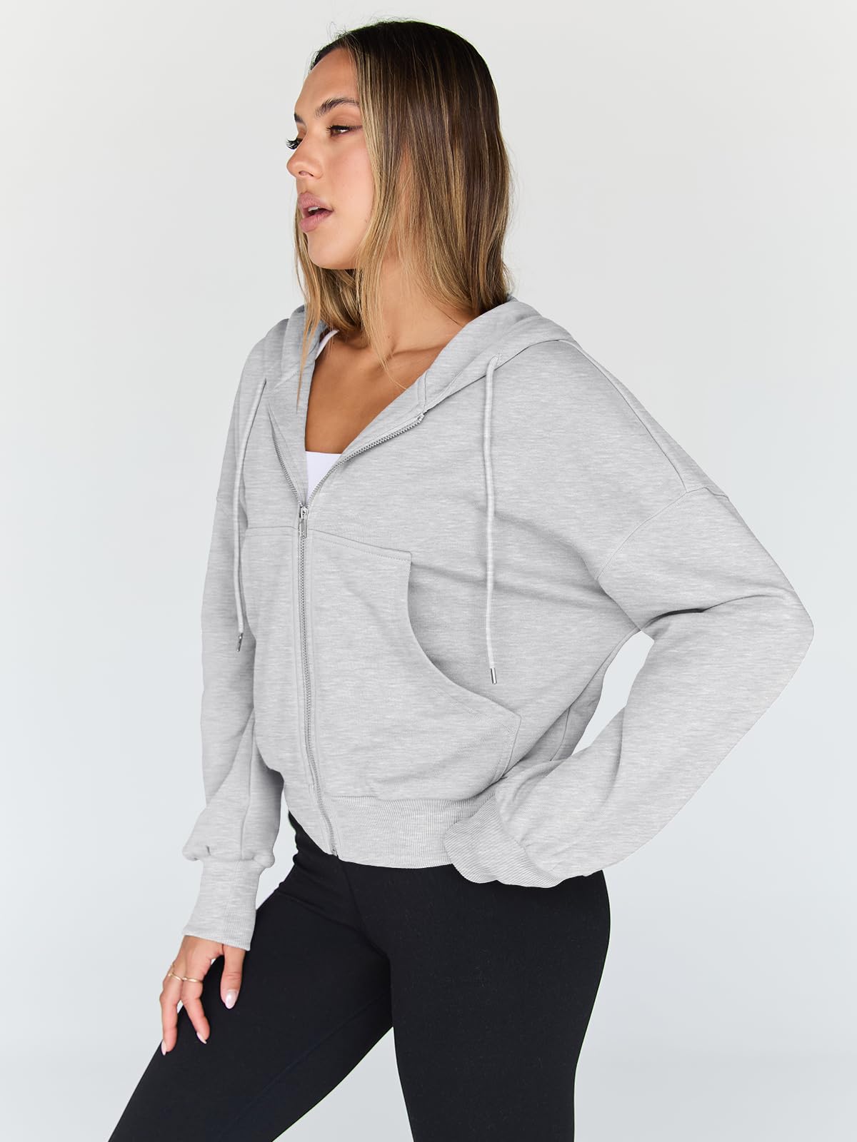 Trendy Queen Womens Zip Up Hoodies Cropped Jackets Fall Outfits 2026 Grey
