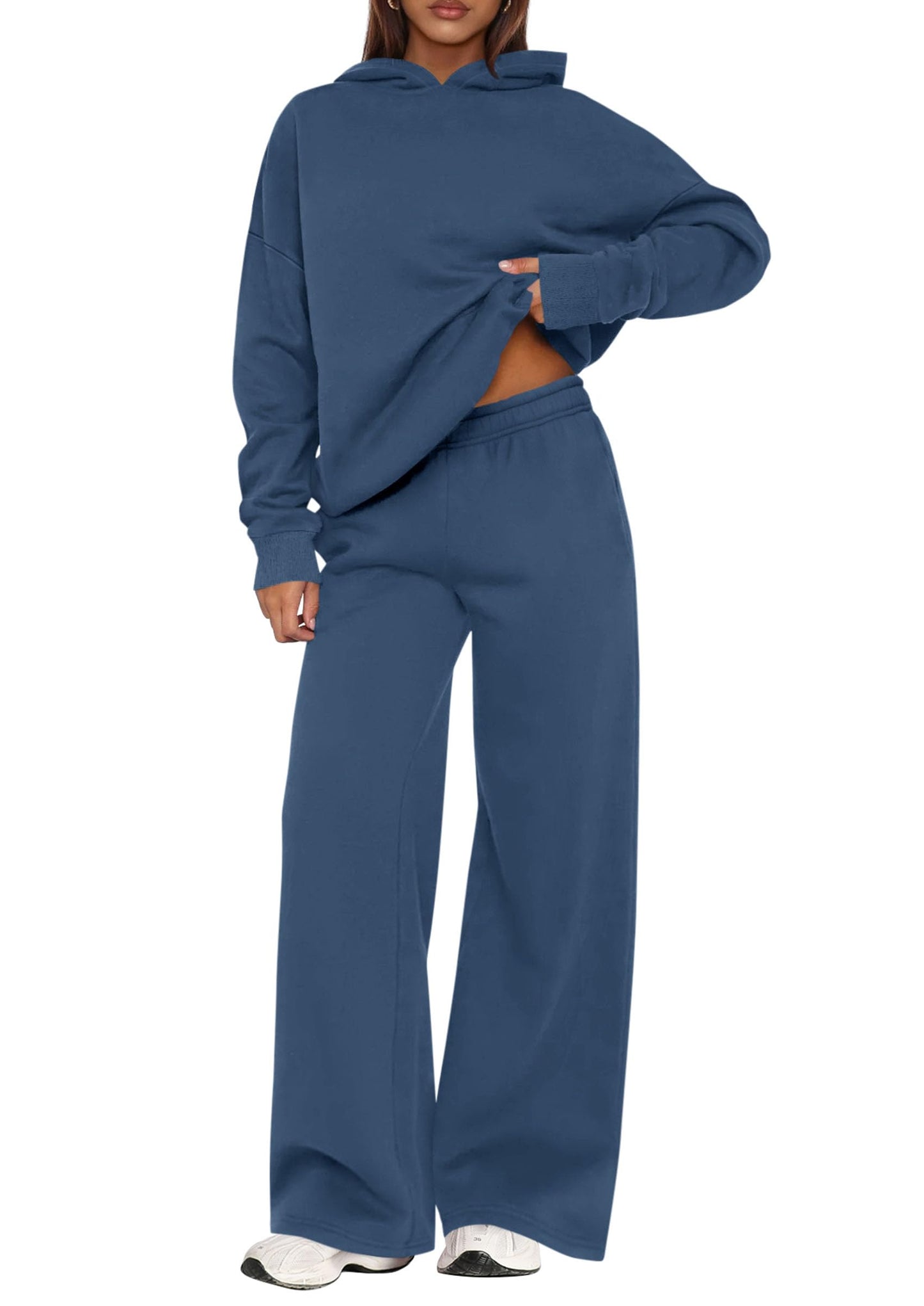 PRETTYGARDEN Womens Sweatsuits 2 Piece Set 2026 Casual Winter Long Sleeve Hoodie Loose Wide Leg Sweatpants Fall Tracksuit (Grey Blue,Small)