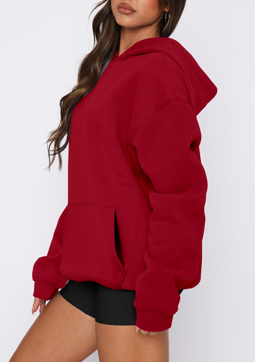 onlypuff Hoodies for Women Red Oversized Sweatshirts Hooded Pullover Casual Workout Soft Fall Fashion Outfits Winter Clothes M