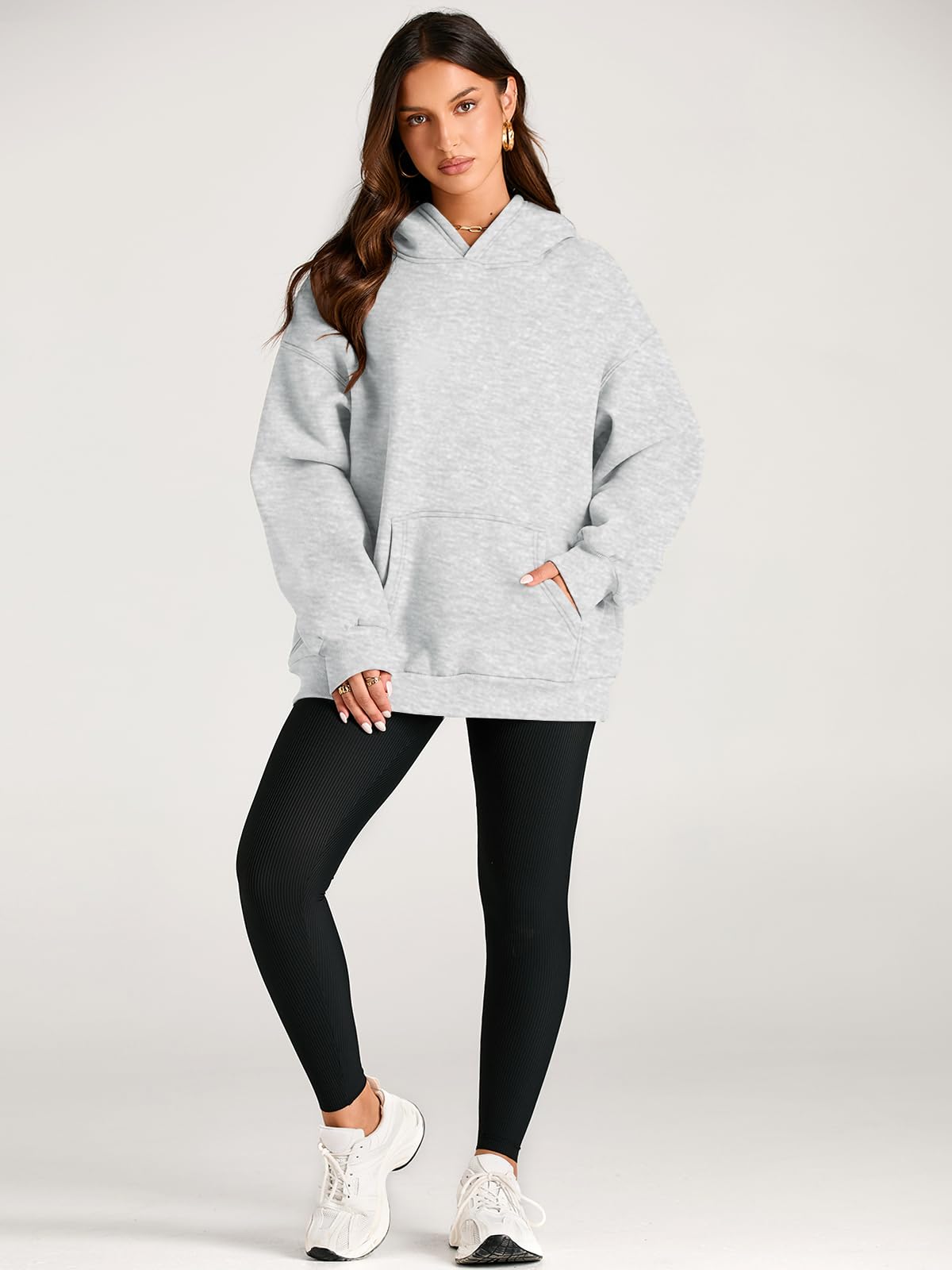 EFAN Women's Oversized Comfort Fleece Hoodies, Cozy Trendy Pullover Sweatshirts with Pockets For Fall & Winter Grey S