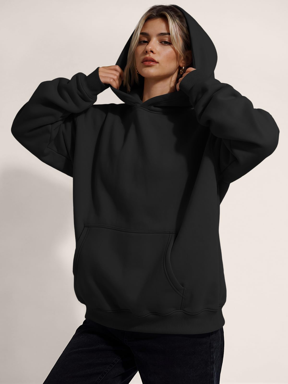 Trendy Queen Women Oversized Hoodies Fall Outfits Black M