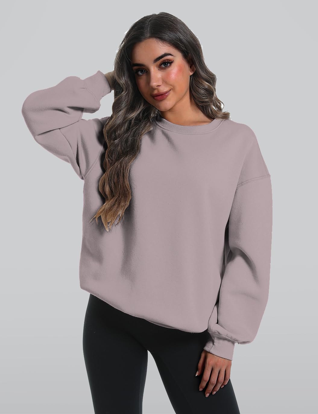 XFIFM 2 Pack Womens Oversized Sweatshirts Hoodies Long Sleeve Tops Fall Winter Clothes Crewneck Cozy Outfits Pullover Grey/Brown