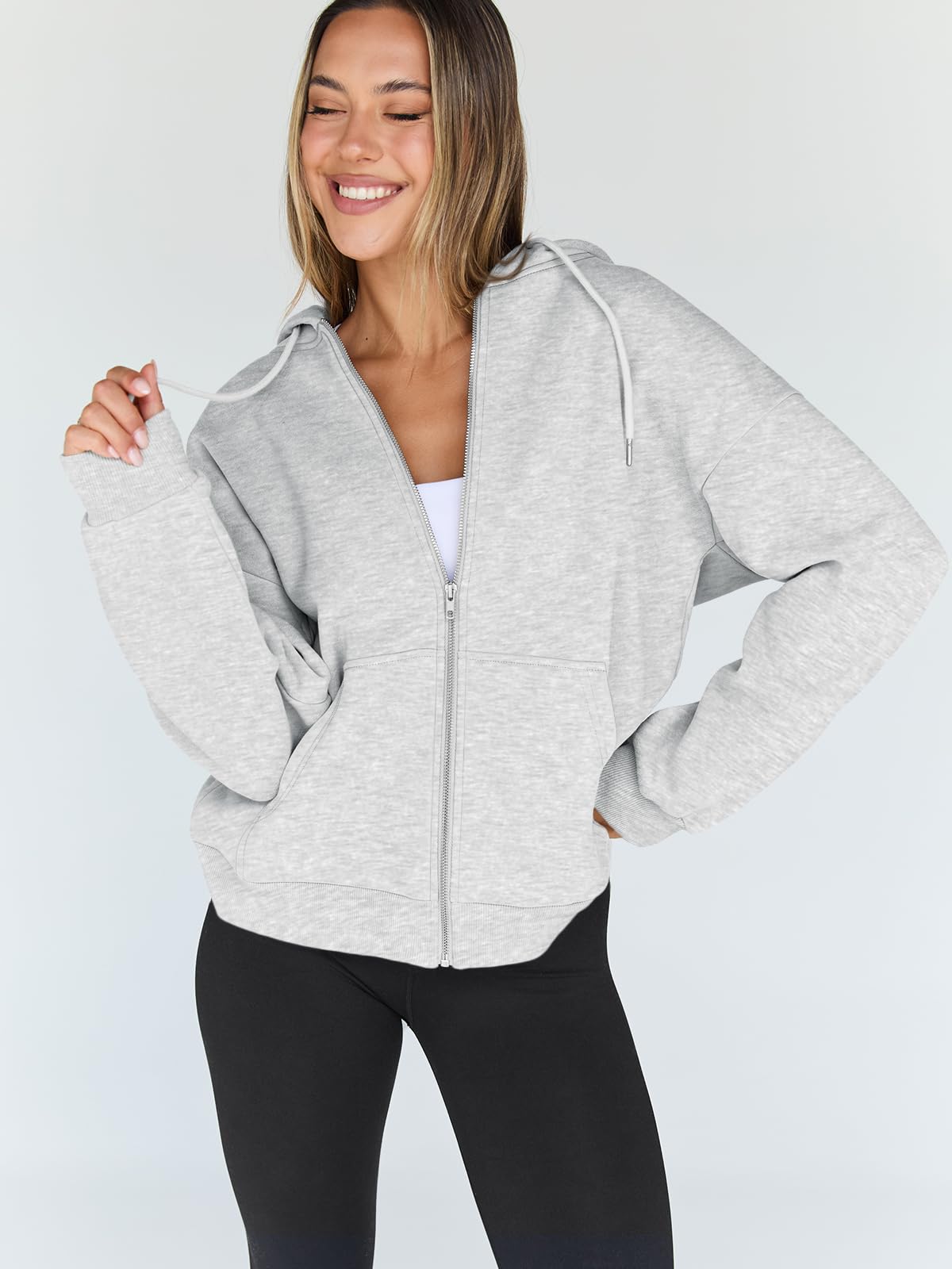 Trendy Queen Womens Zip Up Hoodies 2026 Oversized Sweatshirt Grey M