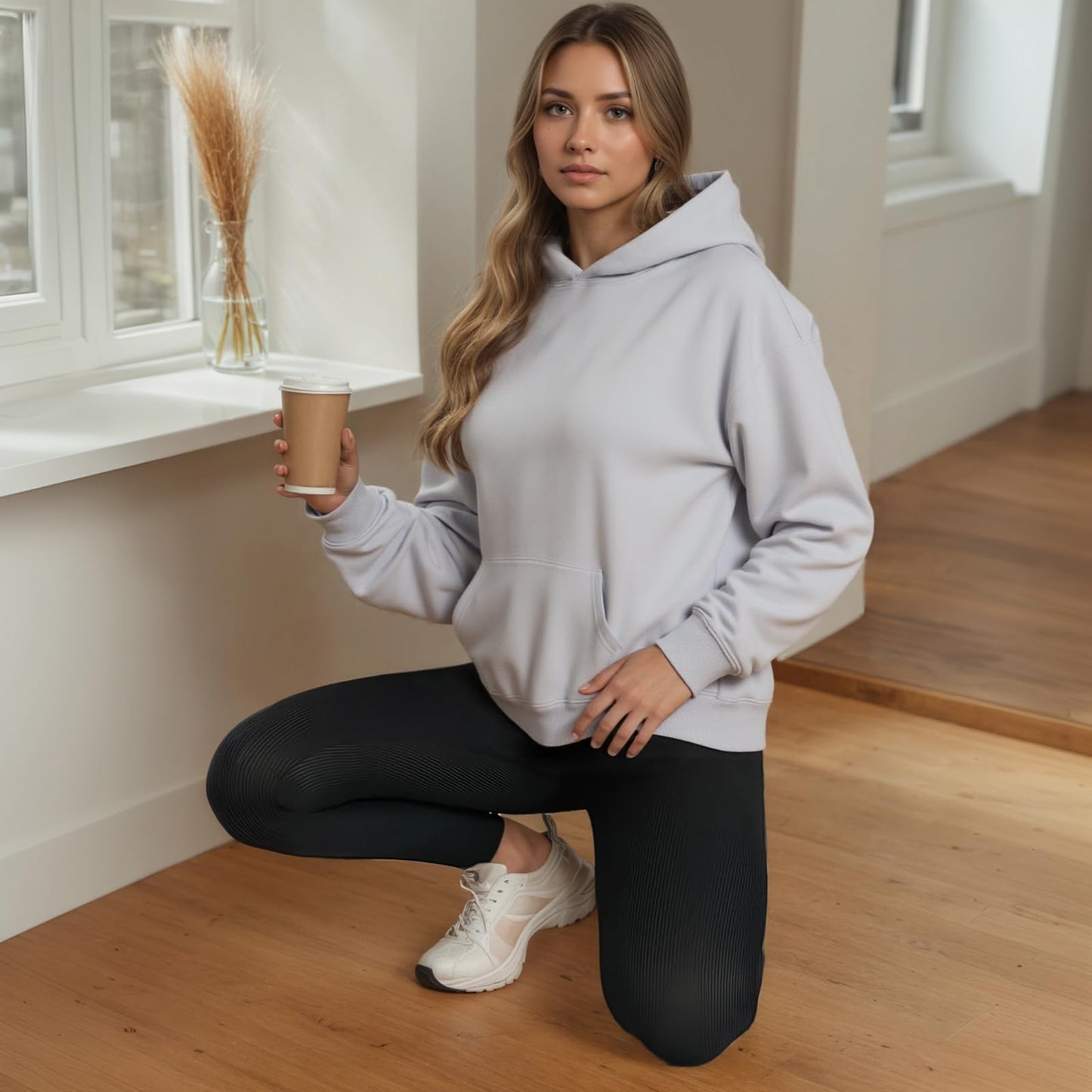 YARBCEN Womens Hooded Hoodies Sweatshirts - Long Sleeve Crewneck Sweaters With Pocket 2026 Fashion Spring Oversized Clothes Gray