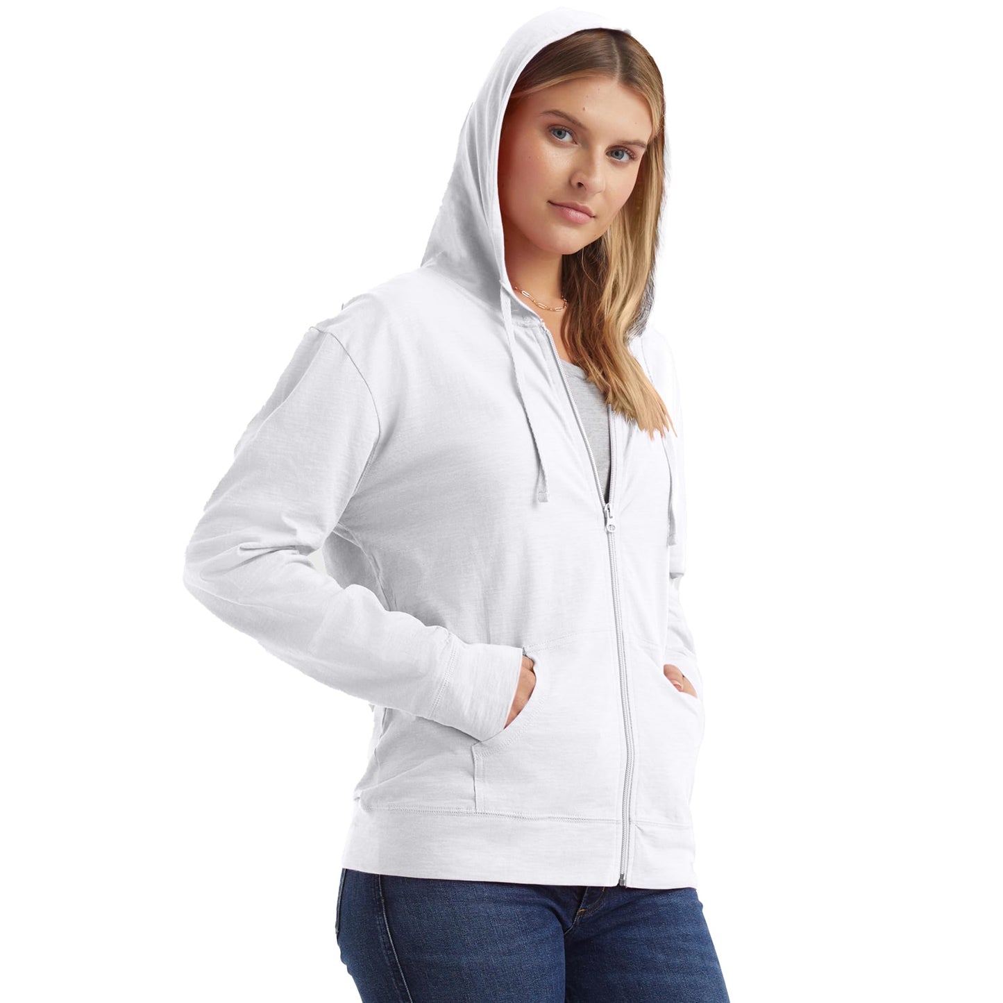 Hanes Womens Slub Knit Full-zip Hoodie, Textured Cotton Zip-up T-shirt For Fashion-hoodies, White, Large US