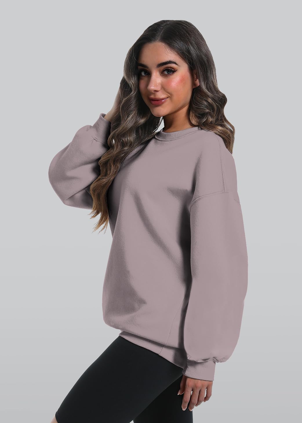 XFIFM 2 Pack Womens Oversized Sweatshirts Hoodies Long Sleeve Tops Fall Winter Clothes Crewneck Cozy Outfits Pullover Grey/Brown