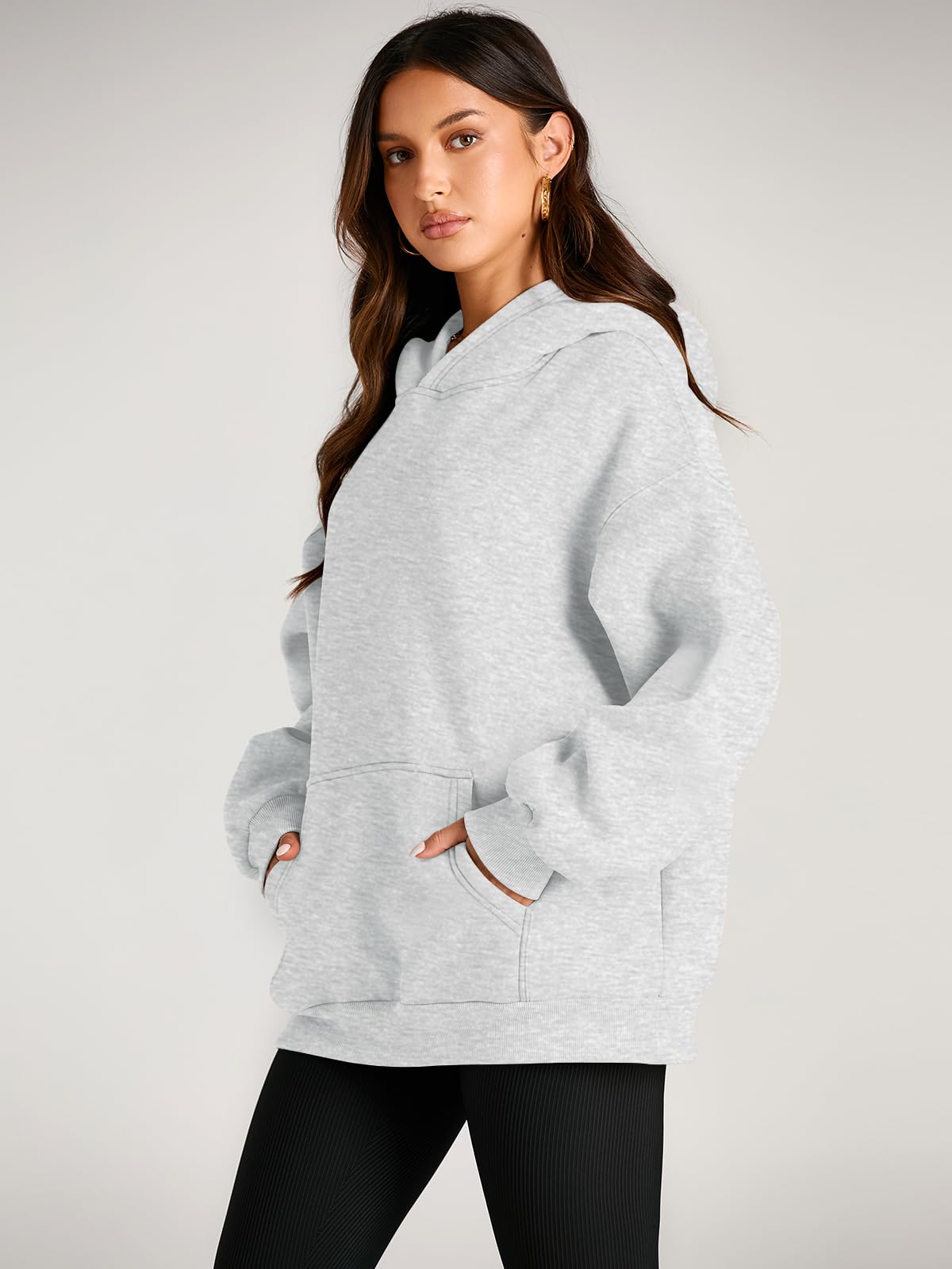 EFAN Women's Oversized Comfort Fleece Hoodies, Cozy Trendy Pullover Sweatshirts with Pockets For Fall & Winter Grey S