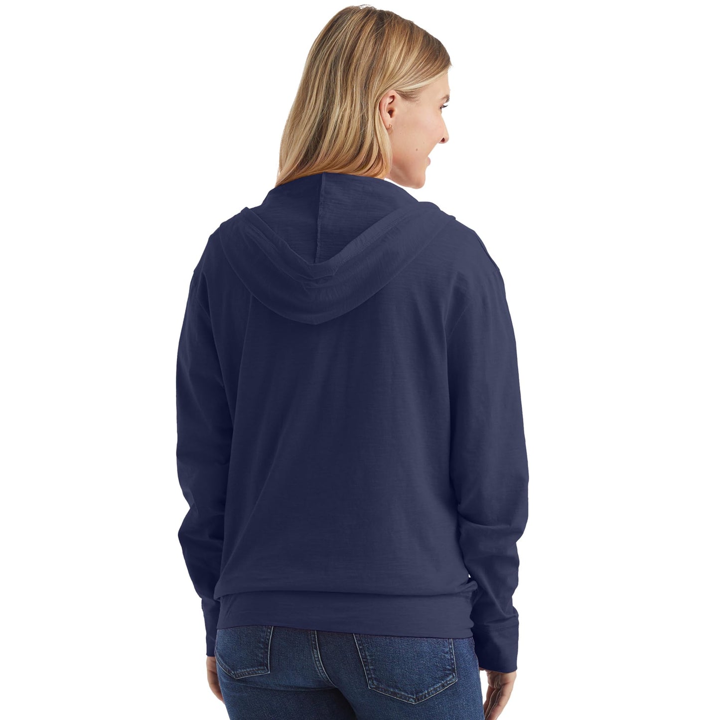 Hanes Womens Slub Knit Full-zip Hoodie, Textured Cotton Zip-up T-shirt For Fashion-hoodies, Navy, X-Large US