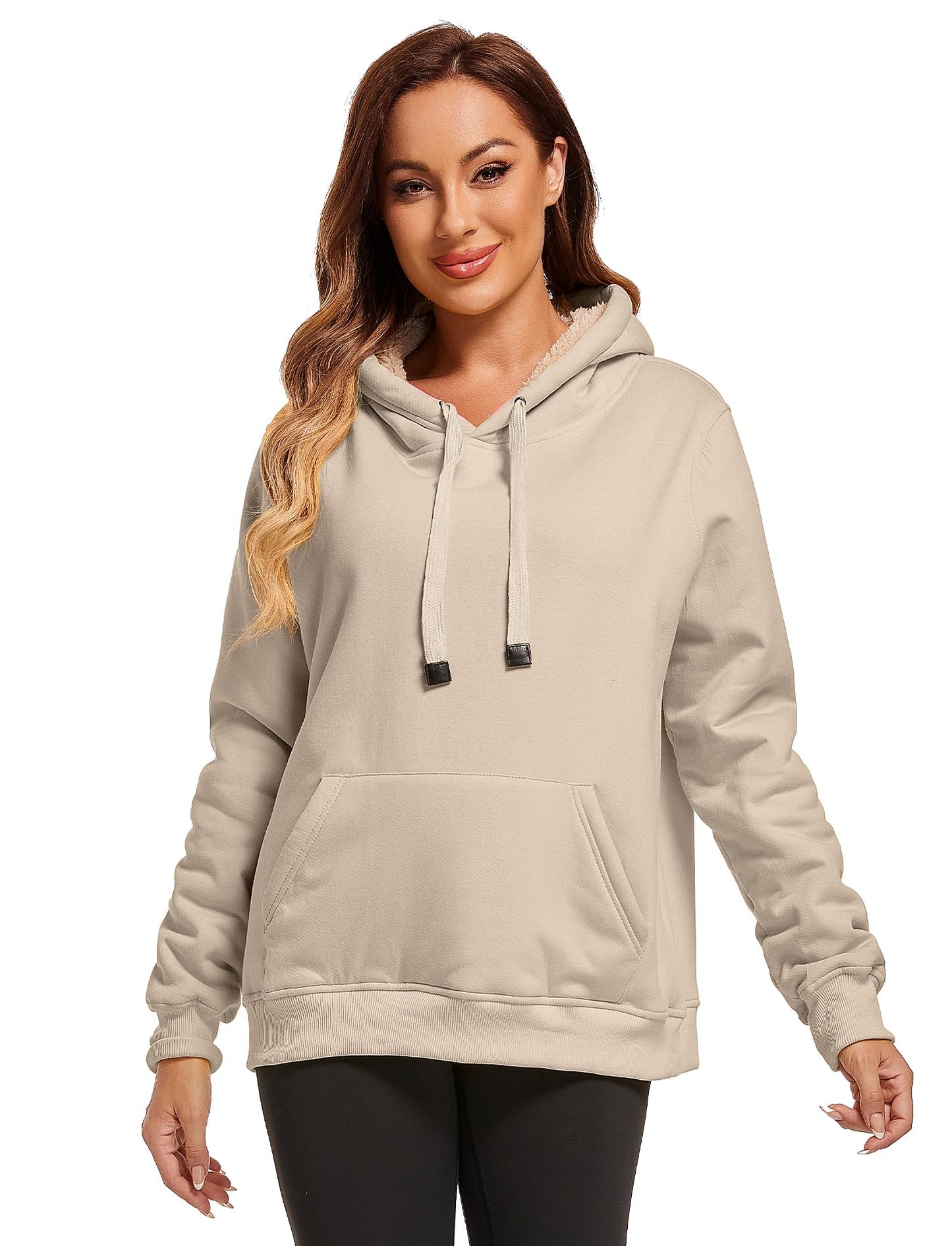 Gesean Women's Sherpa Cotton Pullover Sweatshirt Fleece Hoodie Grey XL