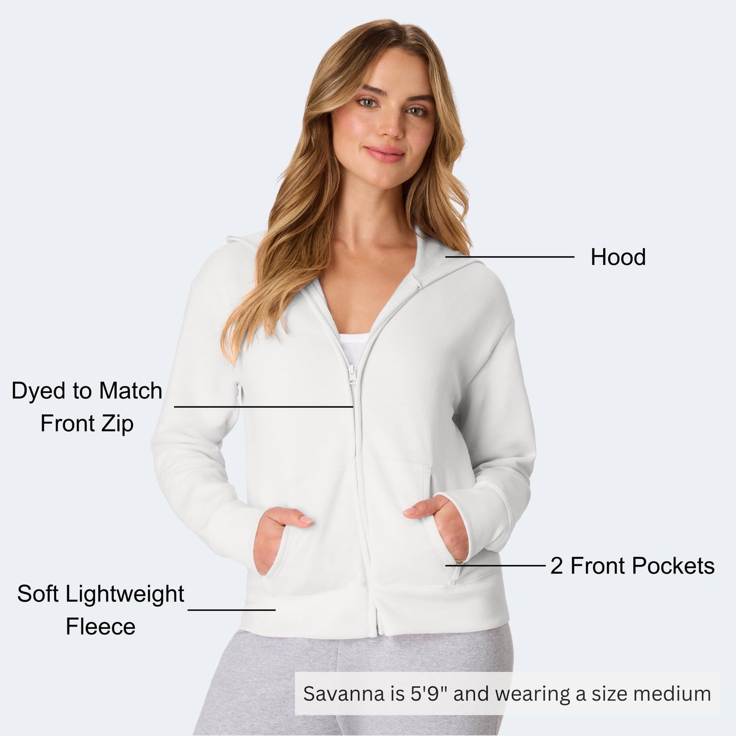Hanes Women's EcoSmart Full-Zip Hoodie Sweatshirt, White, Small