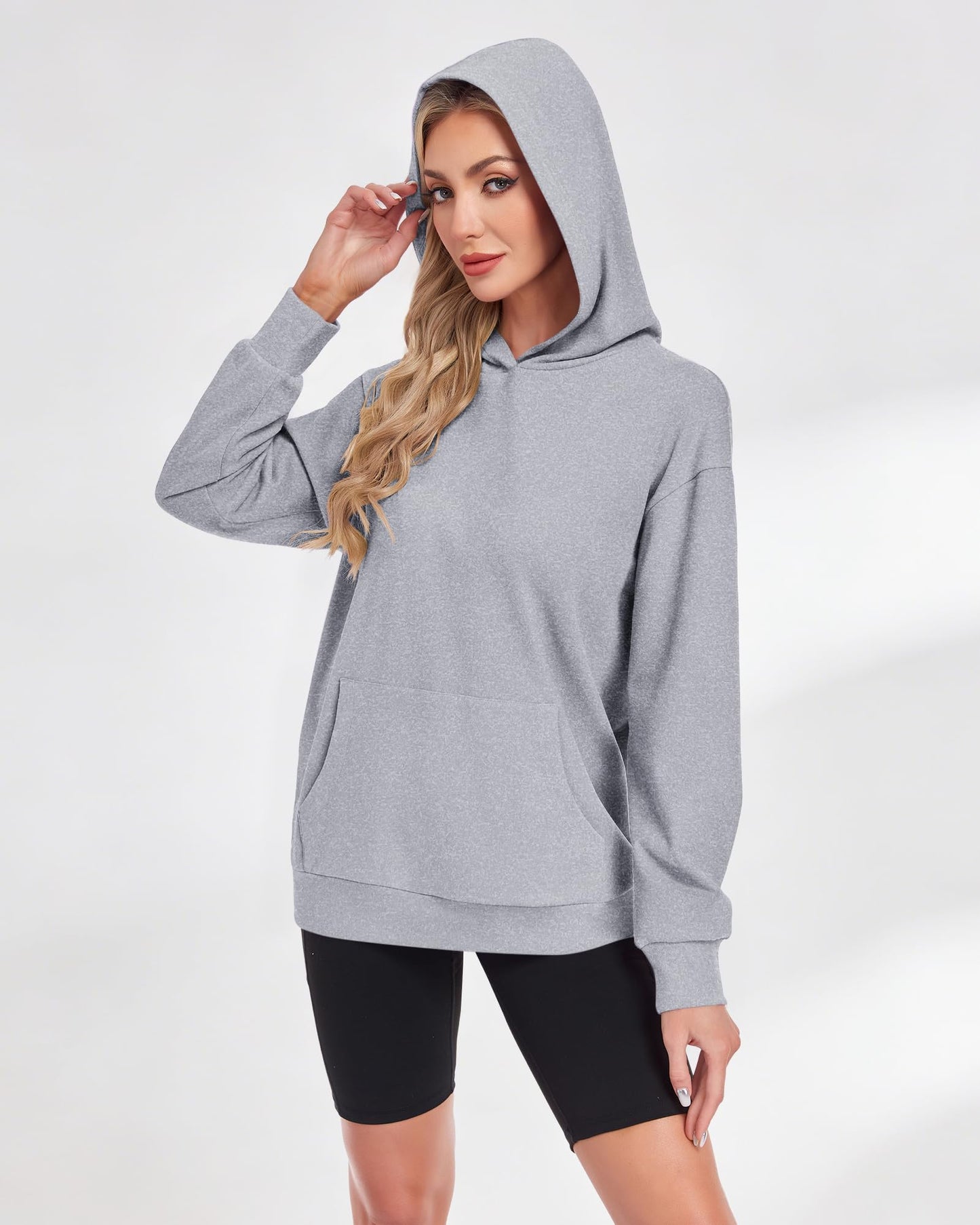 AUSELILY Hoodies for Women Ladies Sweatshirt Long Sleeve Pullover Sweatshirts with Pockets, Gray White XL