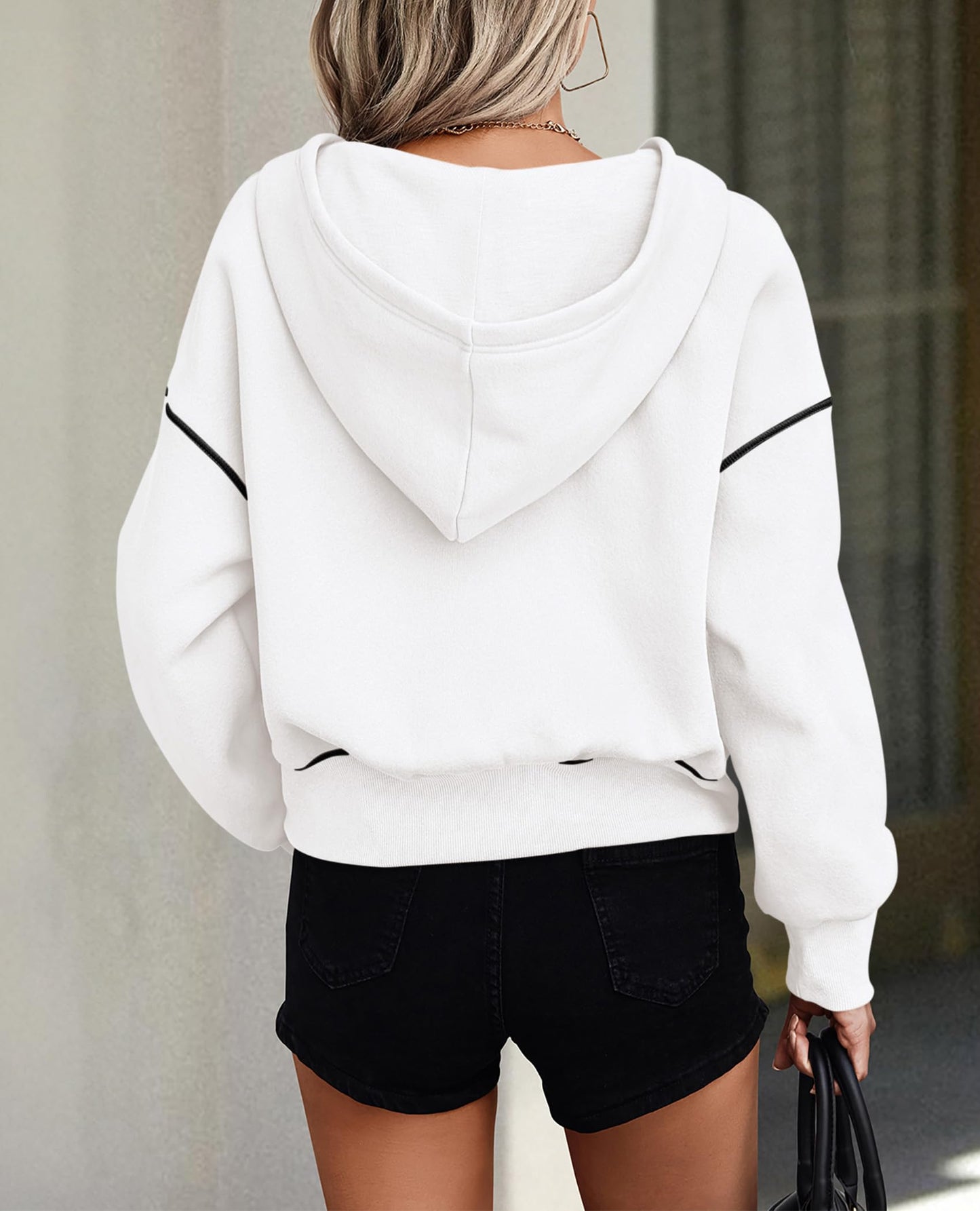 PRETTYGARDEN Women's 2026 Fall Hooded Sweatshirts Long Sleeve Half Zip Cropped Hoodies Pullover Winter Fashion Clothes (White,Medium)