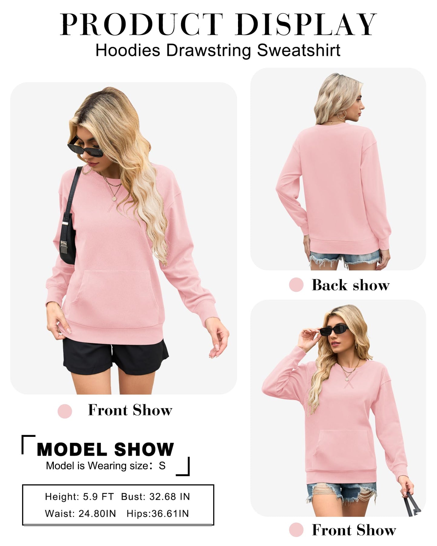 AUSELILY Women Pink Sweatshirt Crewneck Oversized Long Sleeve Pullover Top
