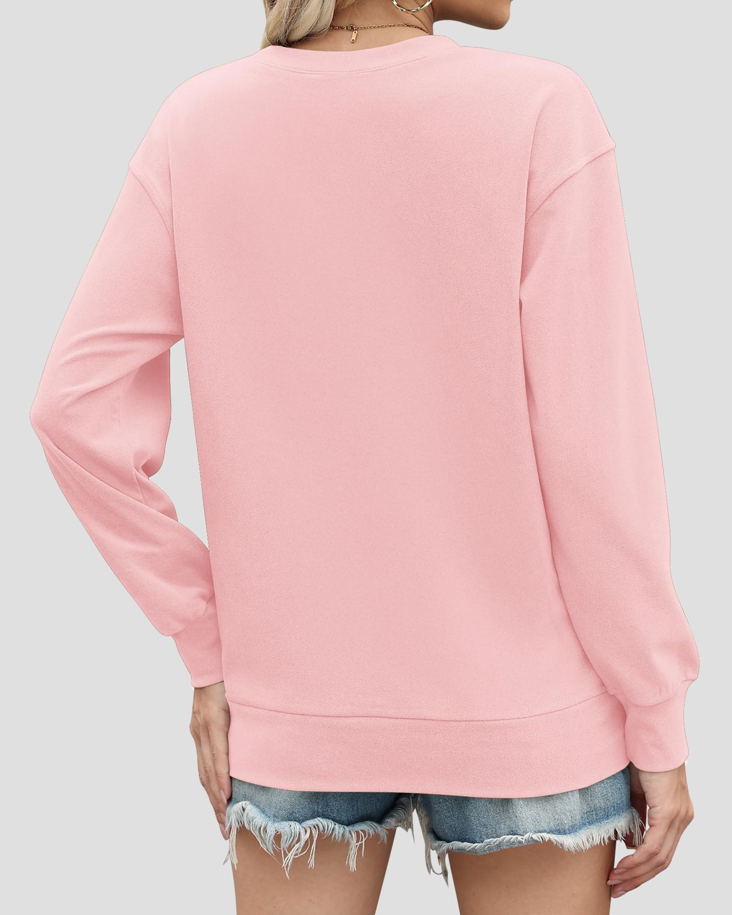 AUSELILY Women Pink Sweatshirt Crewneck Oversized Long Sleeve Pullover Top
