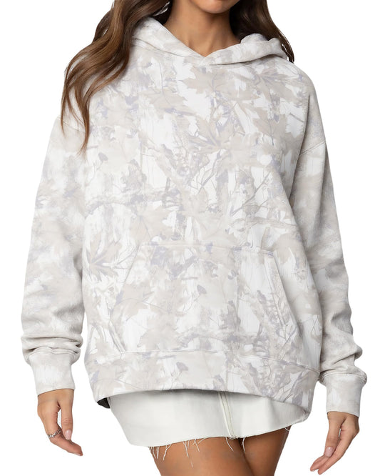 Anoumcy Oversized Light Camo Hoodie Womens Maple Leaf Print Hooded Sweatshirt Fleece Camouflage Hoodies For Women Trendy Grey S