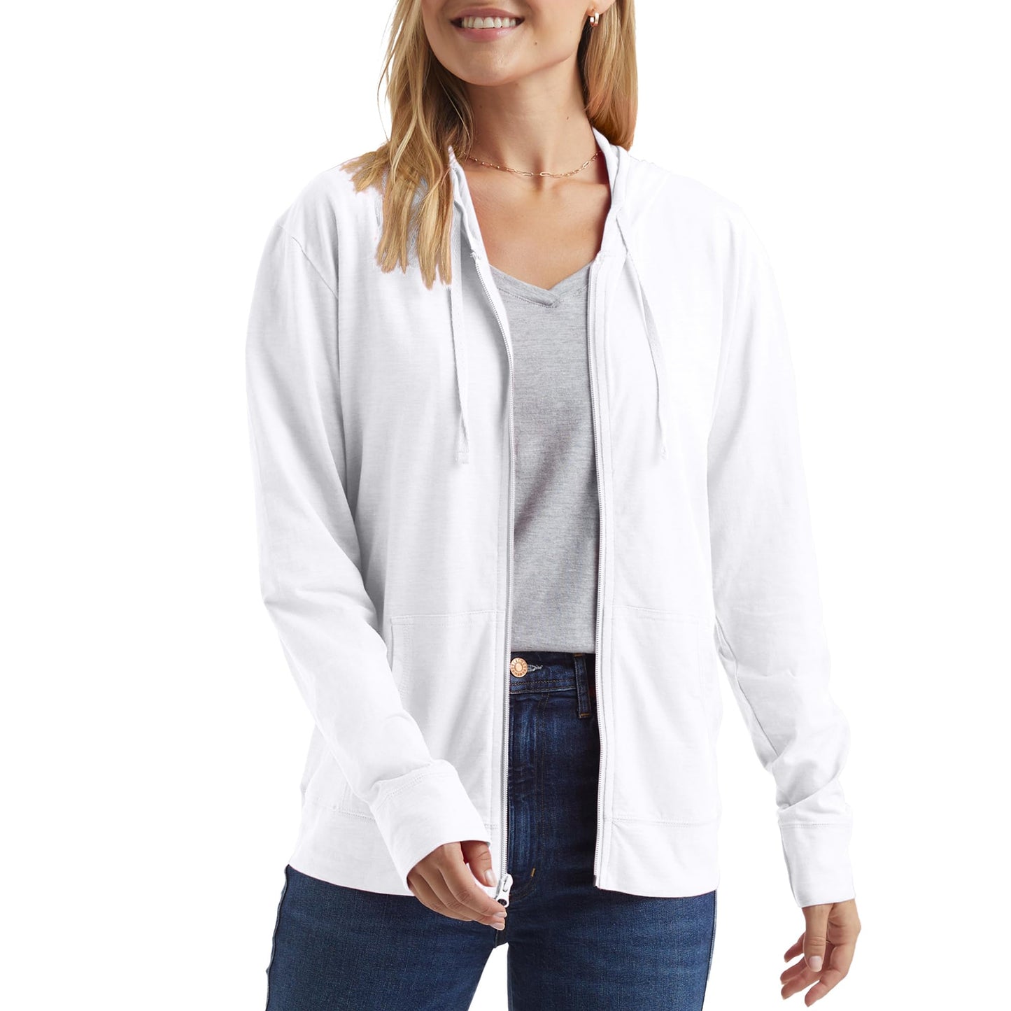 Hanes Womens Slub Knit Full-zip Hoodie, Textured Cotton Zip-up T-shirt For Fashion-hoodies, White, Large US