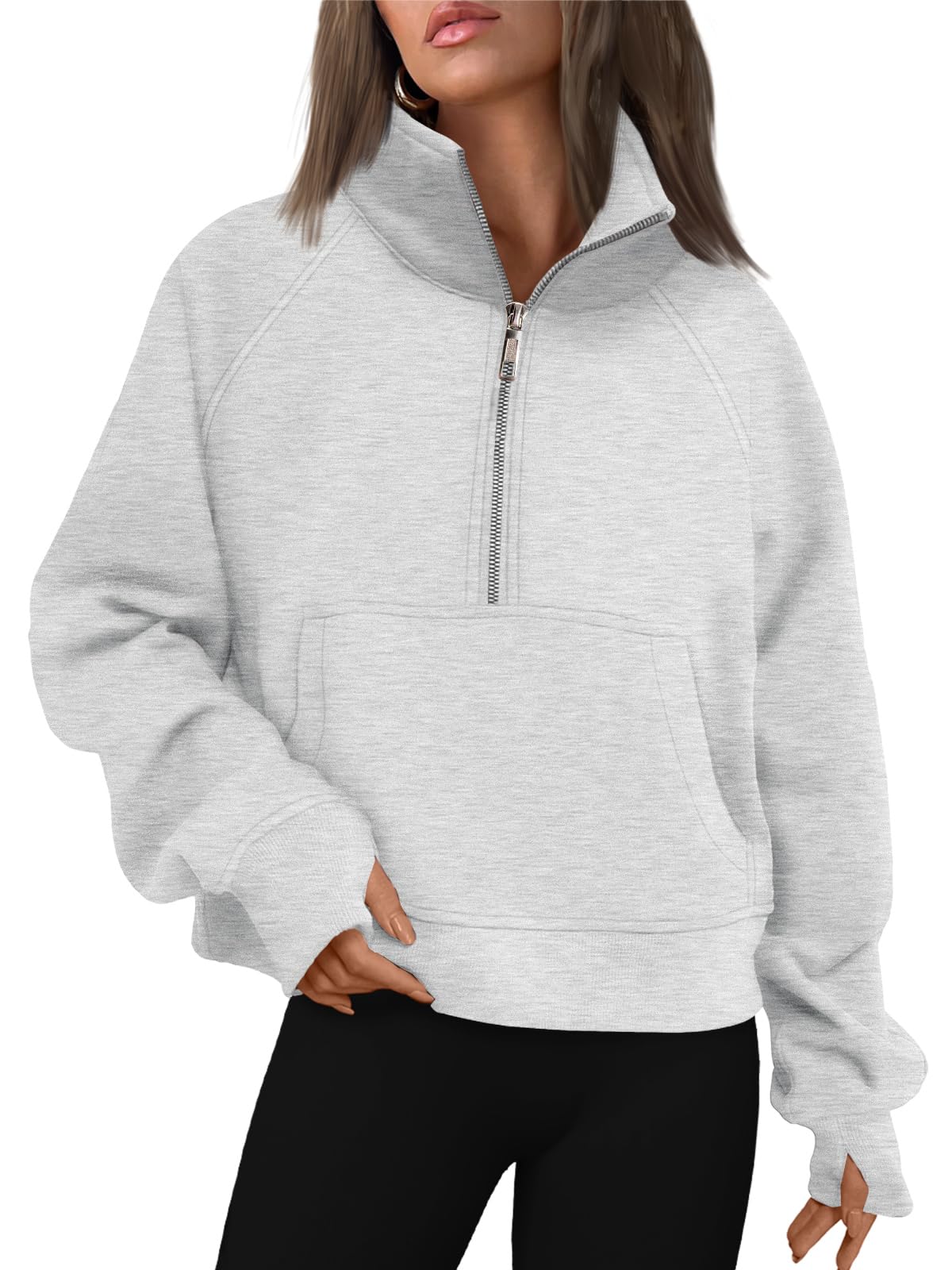 AUTOMET Womens Sweatshirts Half Zip Fleece Pullover Fall Outfits Grey