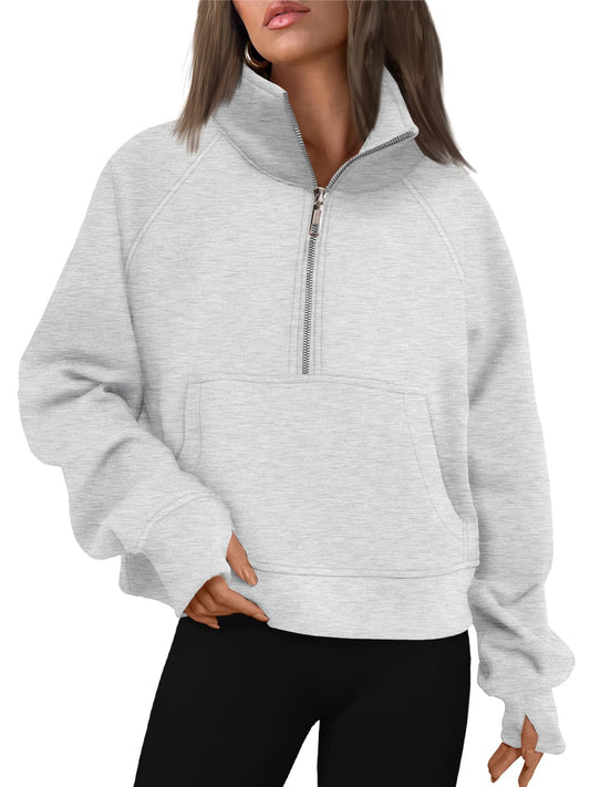 AUTOMET Womens Sweatshirts Half Zip Fleece Pullover Fall Outfits Grey