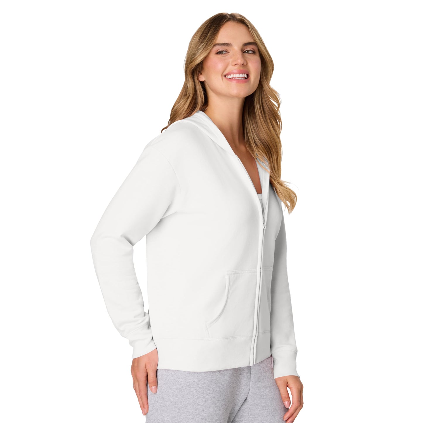 Hanes Women's EcoSmart Full-Zip Hoodie Sweatshirt, White, Small