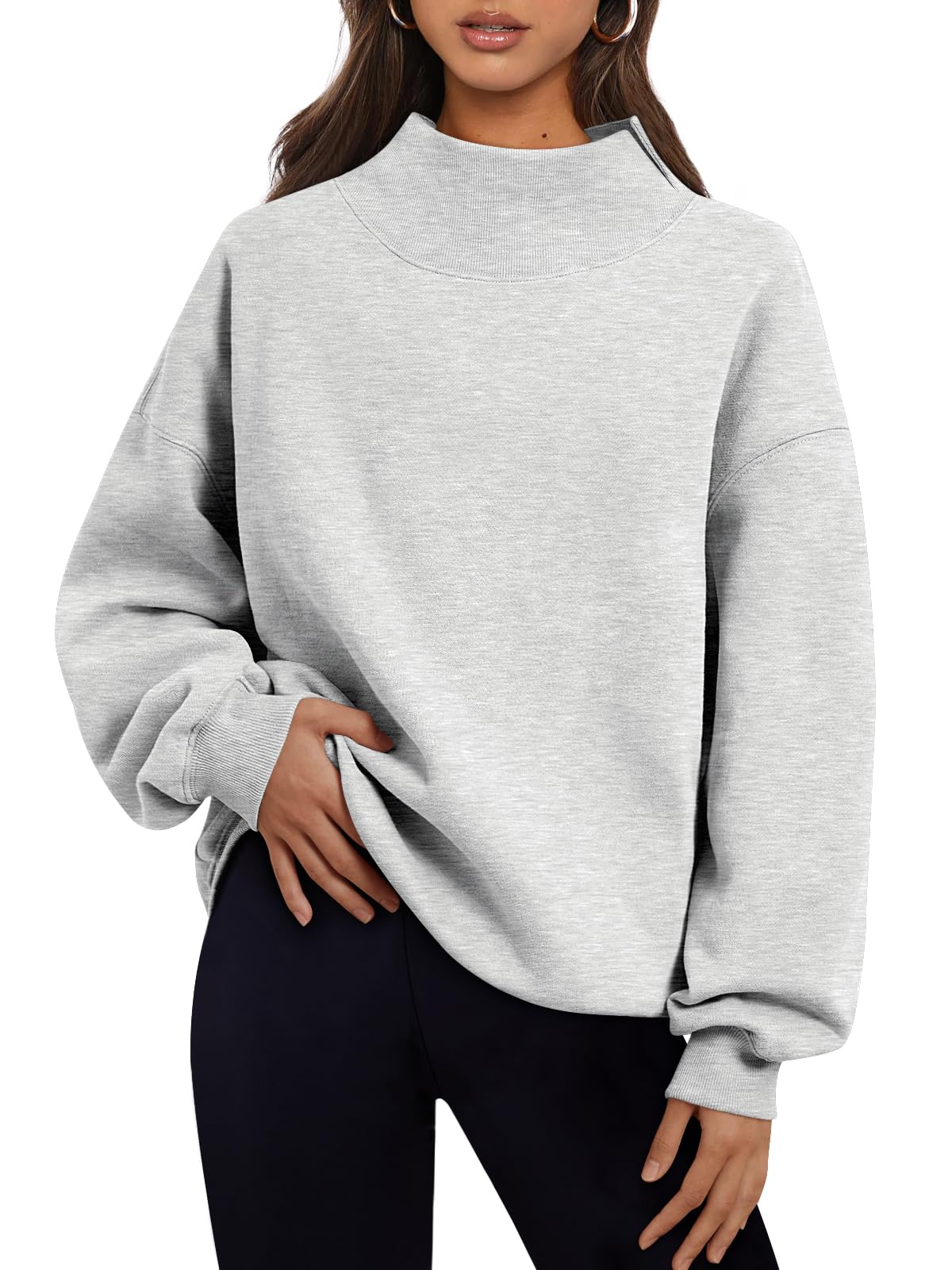 Trendy Queen Womens Mock Neck Sweatshirts Oversized Pullover Fall Outfits