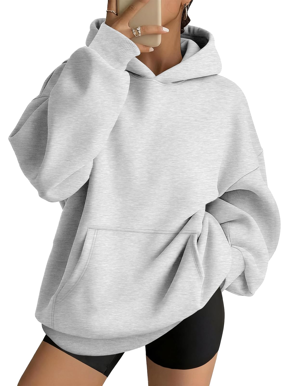 AUTOMET Womens Oversized Hoodies Trendy Pullover Sweatshirts Grey M