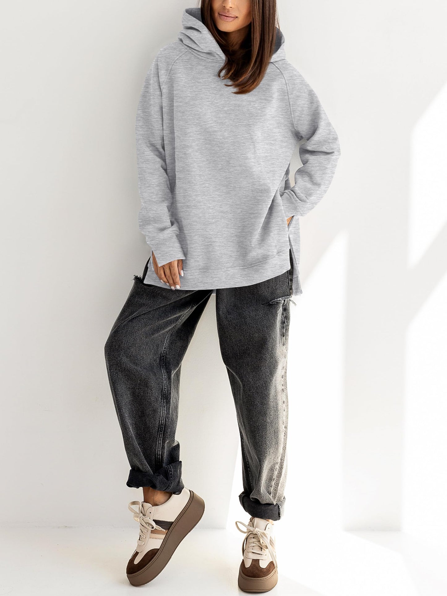 ANRABESS Hoodies for Women Oversized Long Sleeve Sweatshirts,Light Grey,M