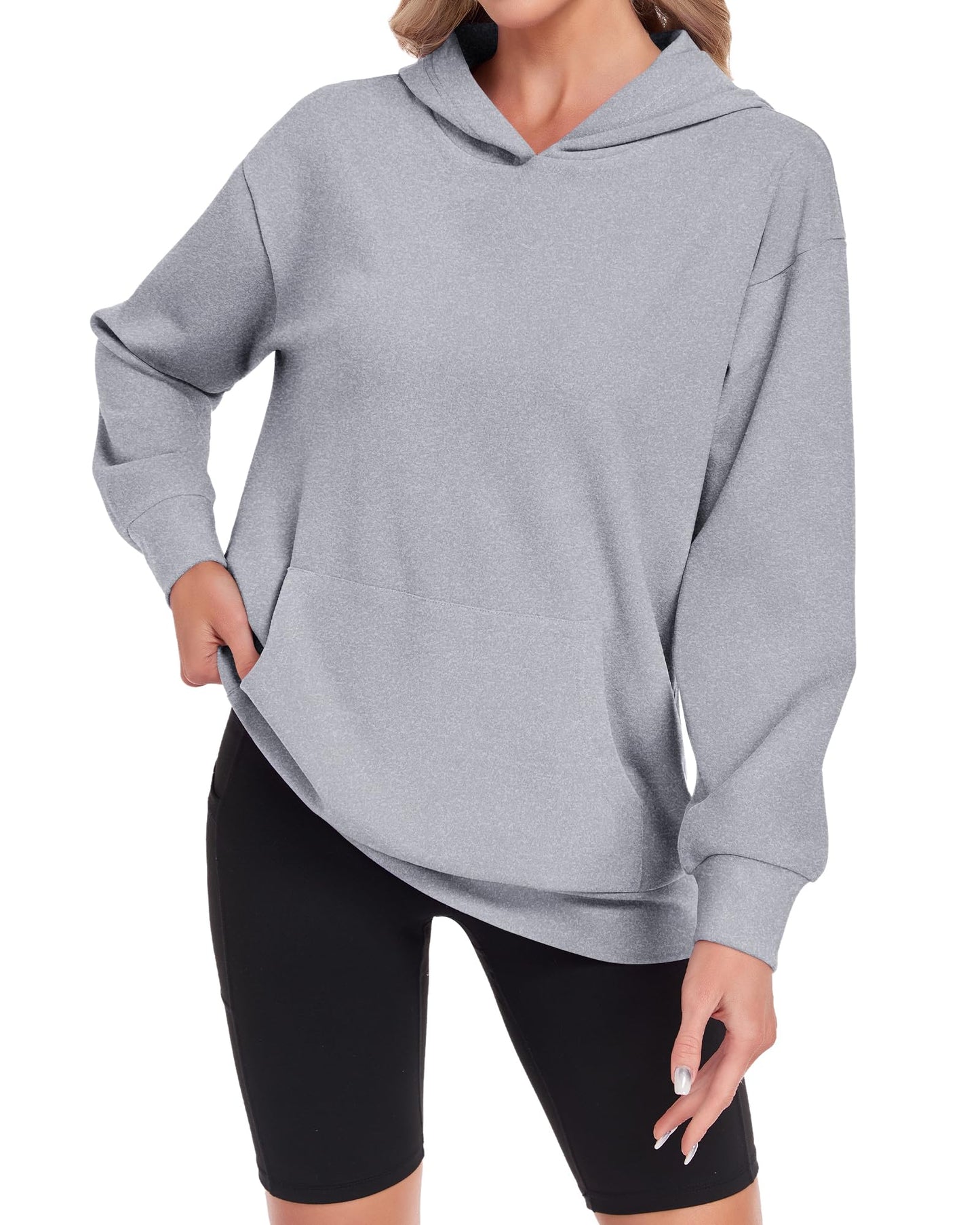 AUSELILY Hoodies for Women Ladies Sweatshirt Long Sleeve Pullover Sweatshirts with Pockets, Gray White XL
