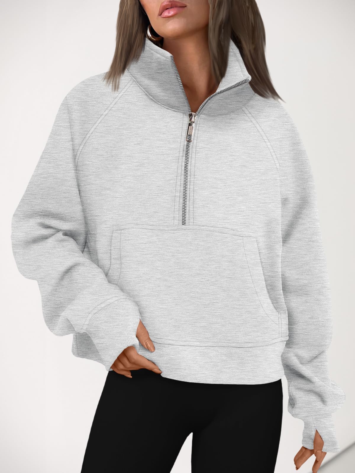 AUTOMET Womens Sweatshirts Half Zip Fleece Pullover Fall Outfits Grey