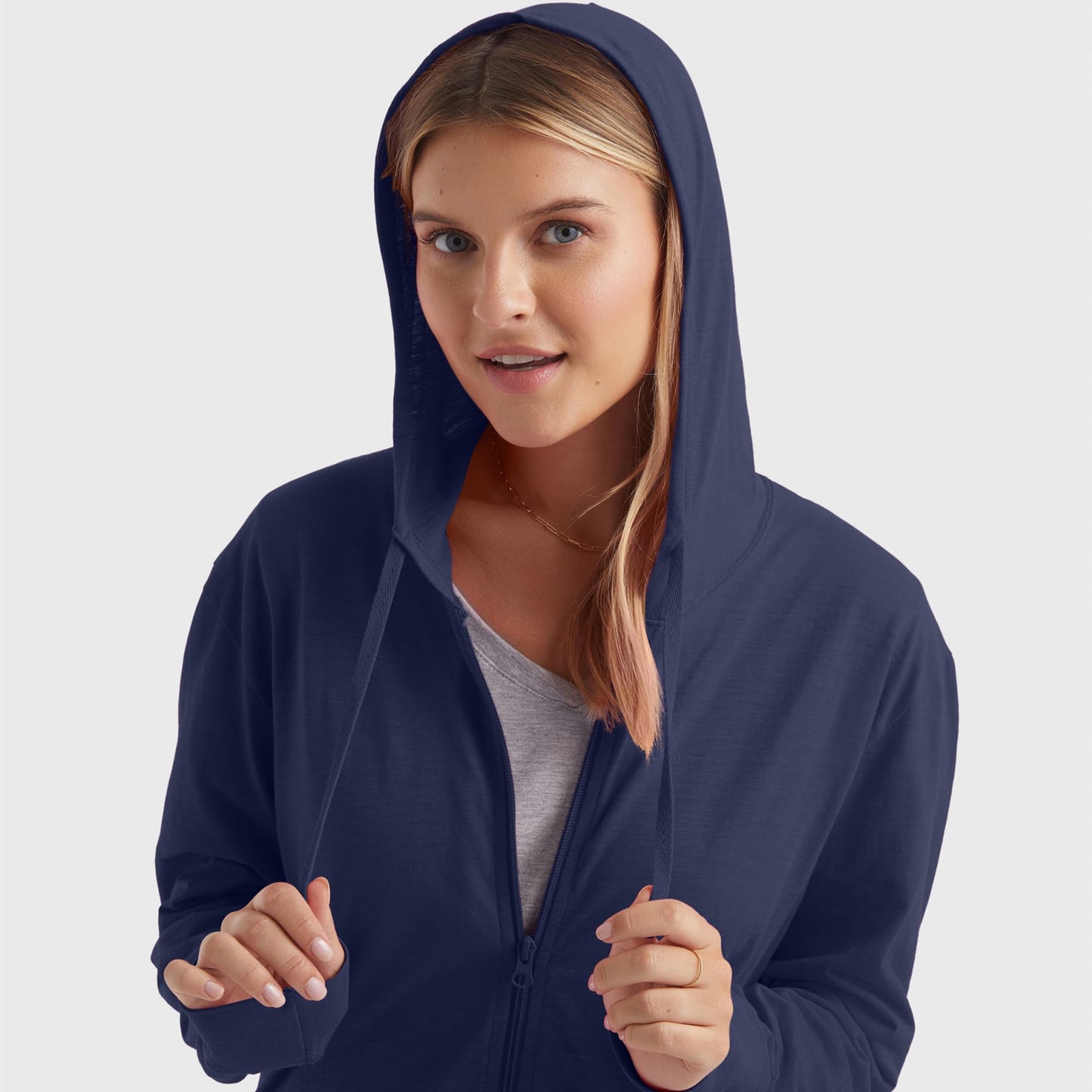 Hanes Womens Slub Knit Full-zip Hoodie, Textured Cotton Zip-up T-shirt For Fashion-hoodies, Navy, X-Large US