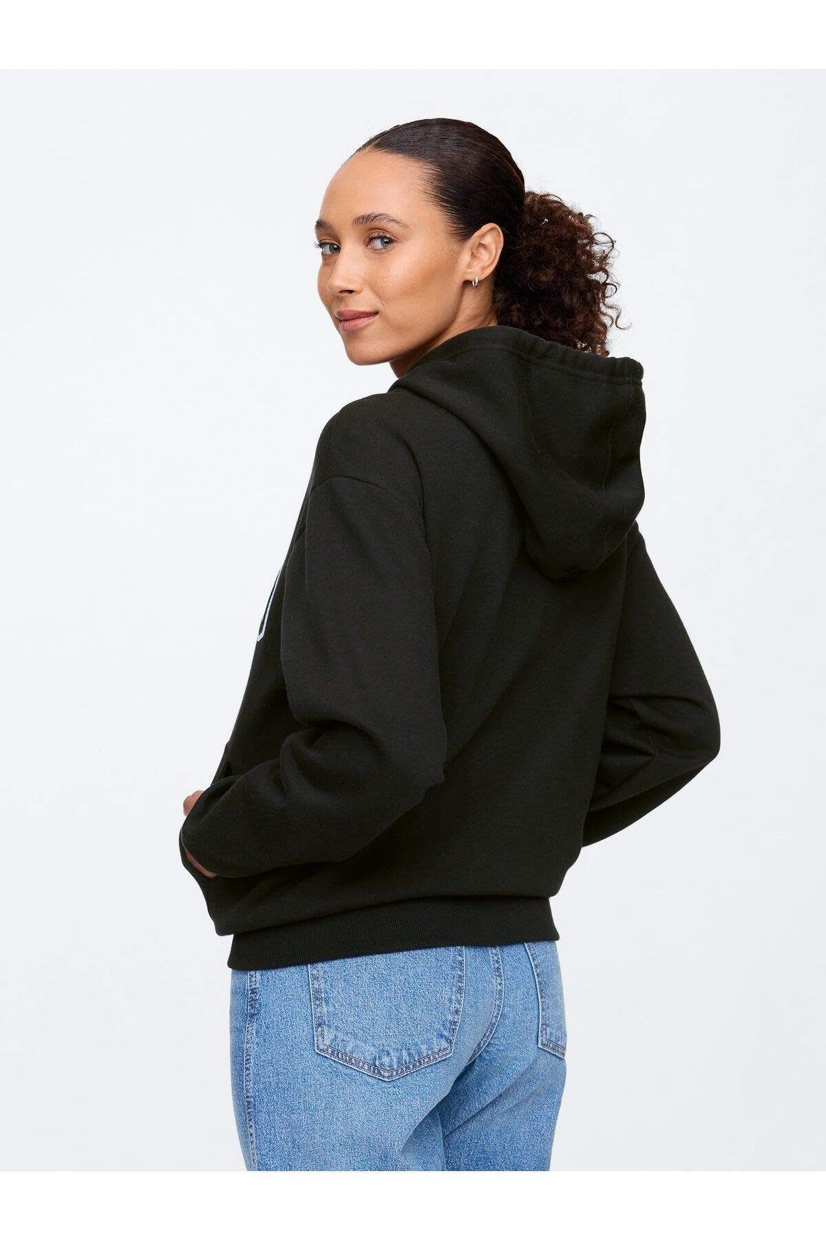 GAP Women's Logo Hoodie Hooded Full Zip Sweatshirt, True Black II, Large