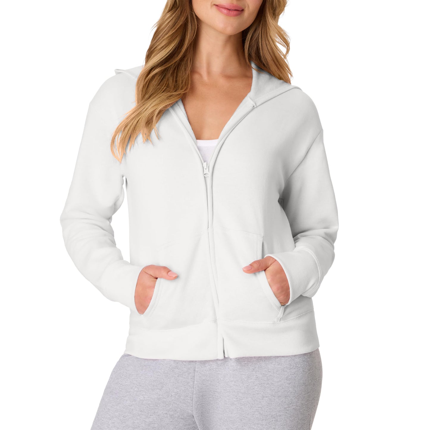Hanes Women's EcoSmart Full-Zip Hoodie Sweatshirt, White, Small