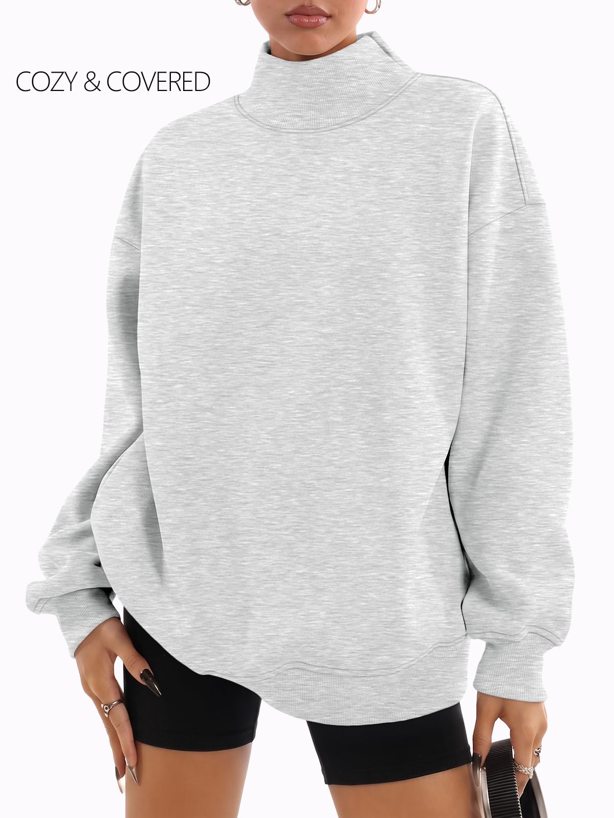 Trendy Queen Womens Mock Neck Sweatshirts Oversized Pullover Fall Outfits