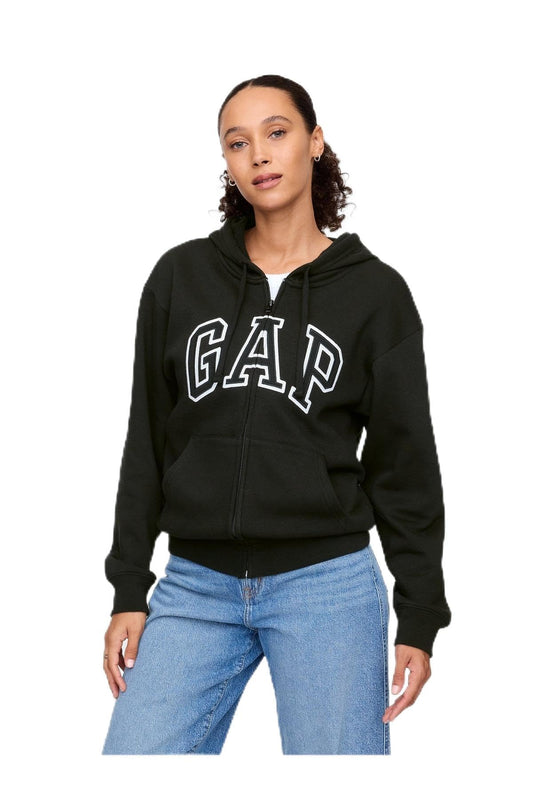 GAP Women's Logo Hoodie Hooded Full Zip Sweatshirt, True Black II, Large