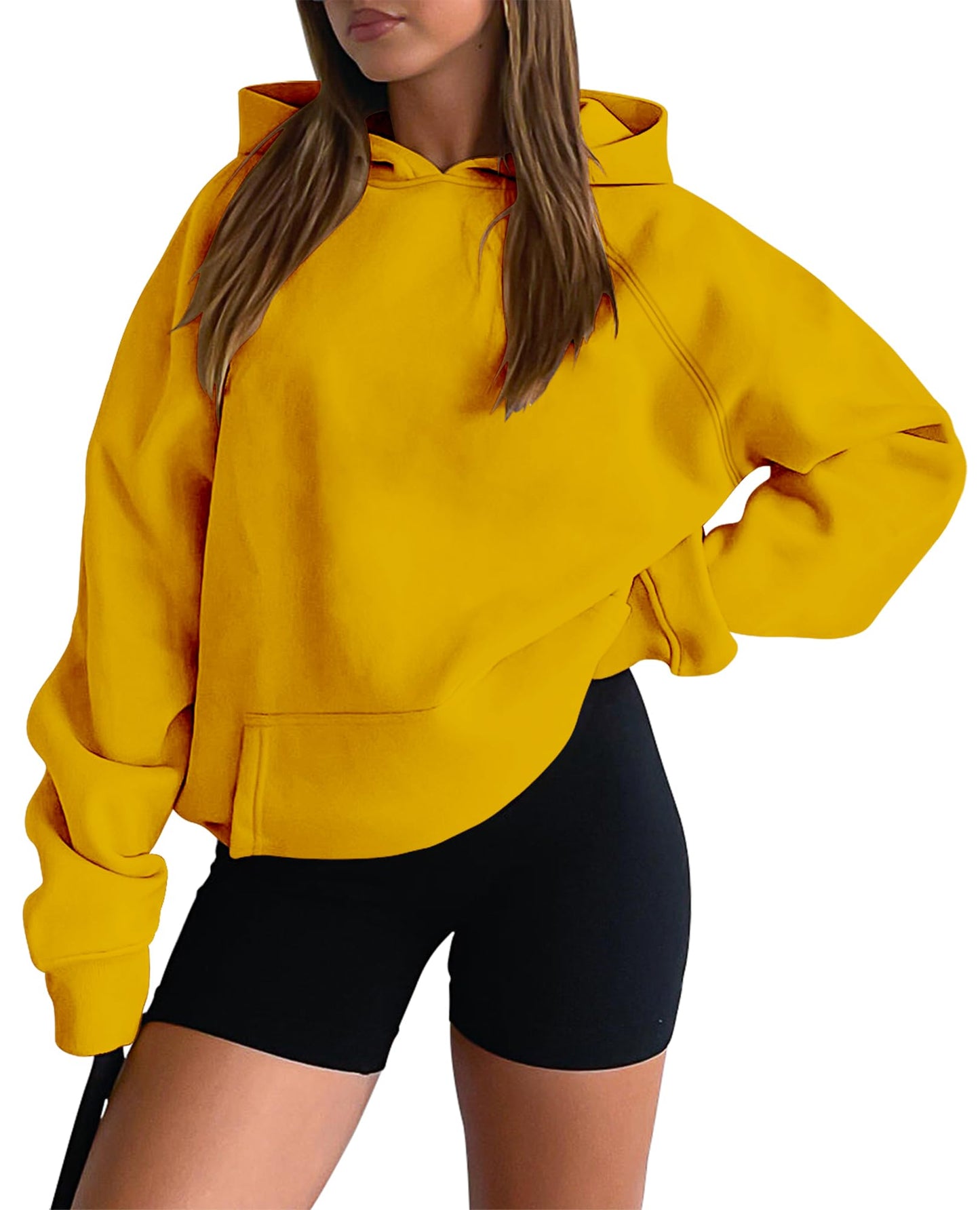 onlypuff Women Cute Hooded Sweatshirts Solid Long Sleeve Basic Fashion Baggy Boyfriend Hoodies Ginger S