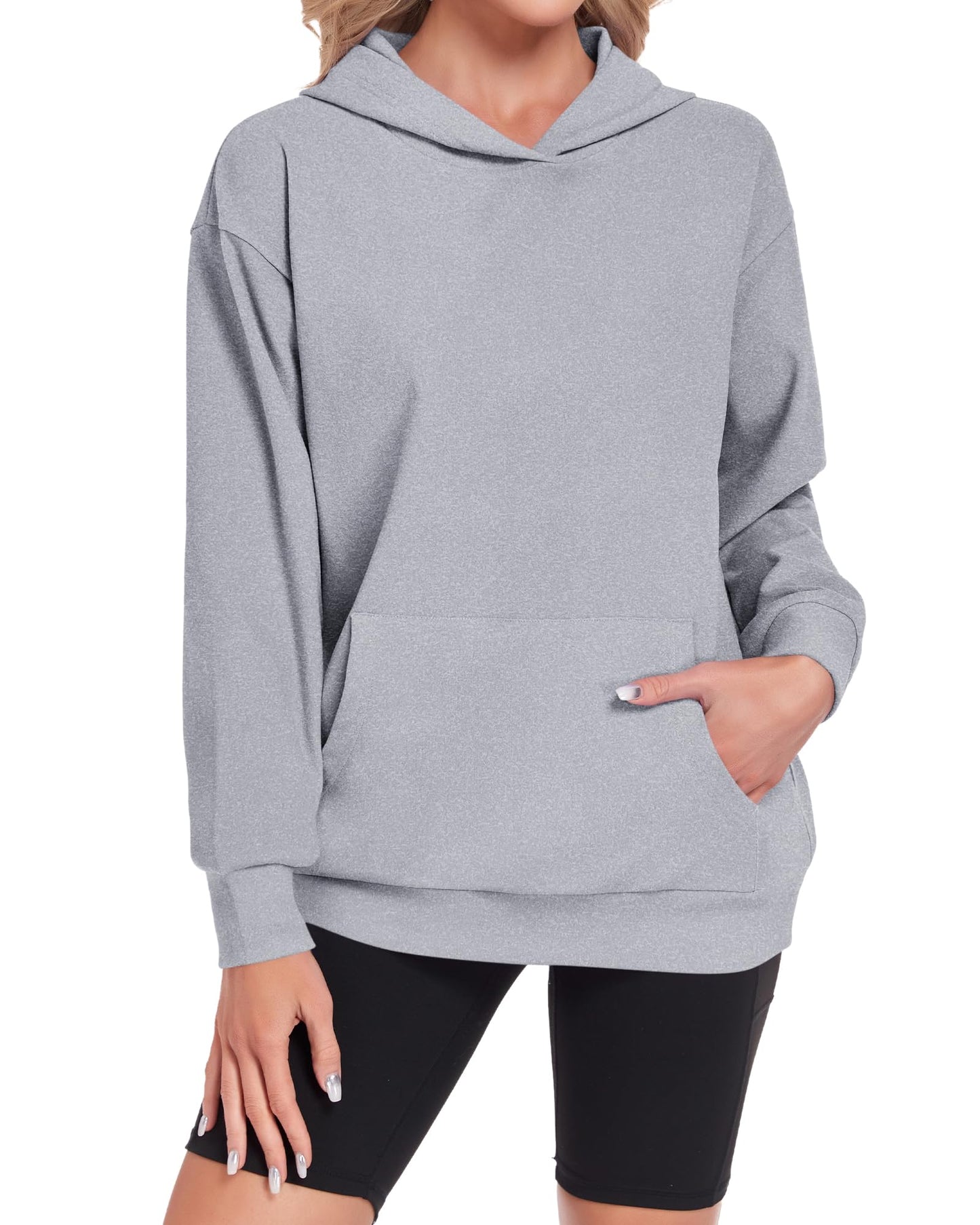 AUSELILY Hoodies for Women Ladies Sweatshirt Long Sleeve Pullover Sweatshirts with Pockets, Gray White XL