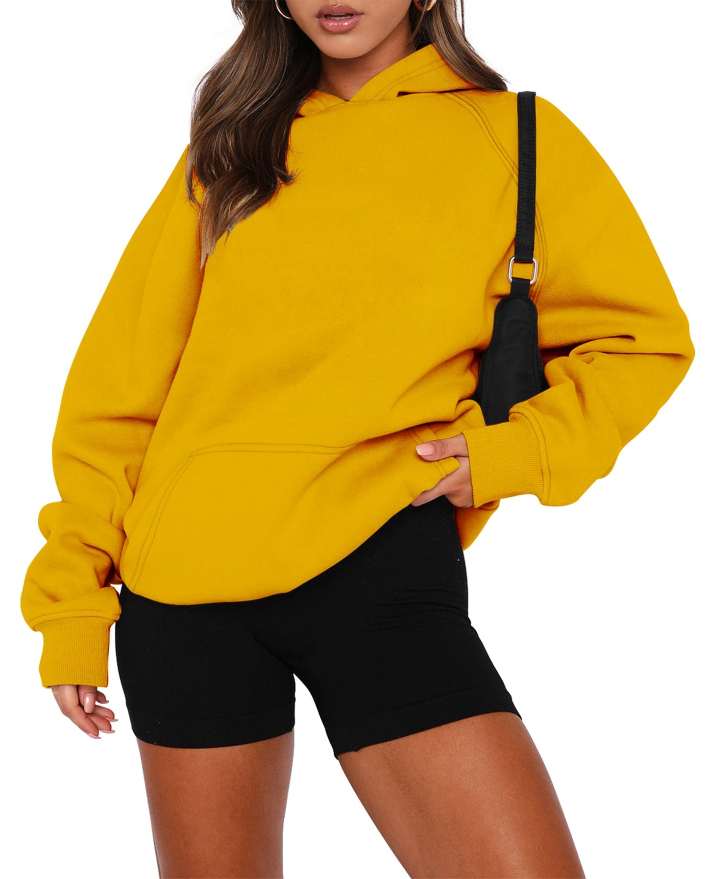 onlypuff Women Cute Hooded Sweatshirts Solid Long Sleeve Basic Fashion Baggy Boyfriend Hoodies Ginger S