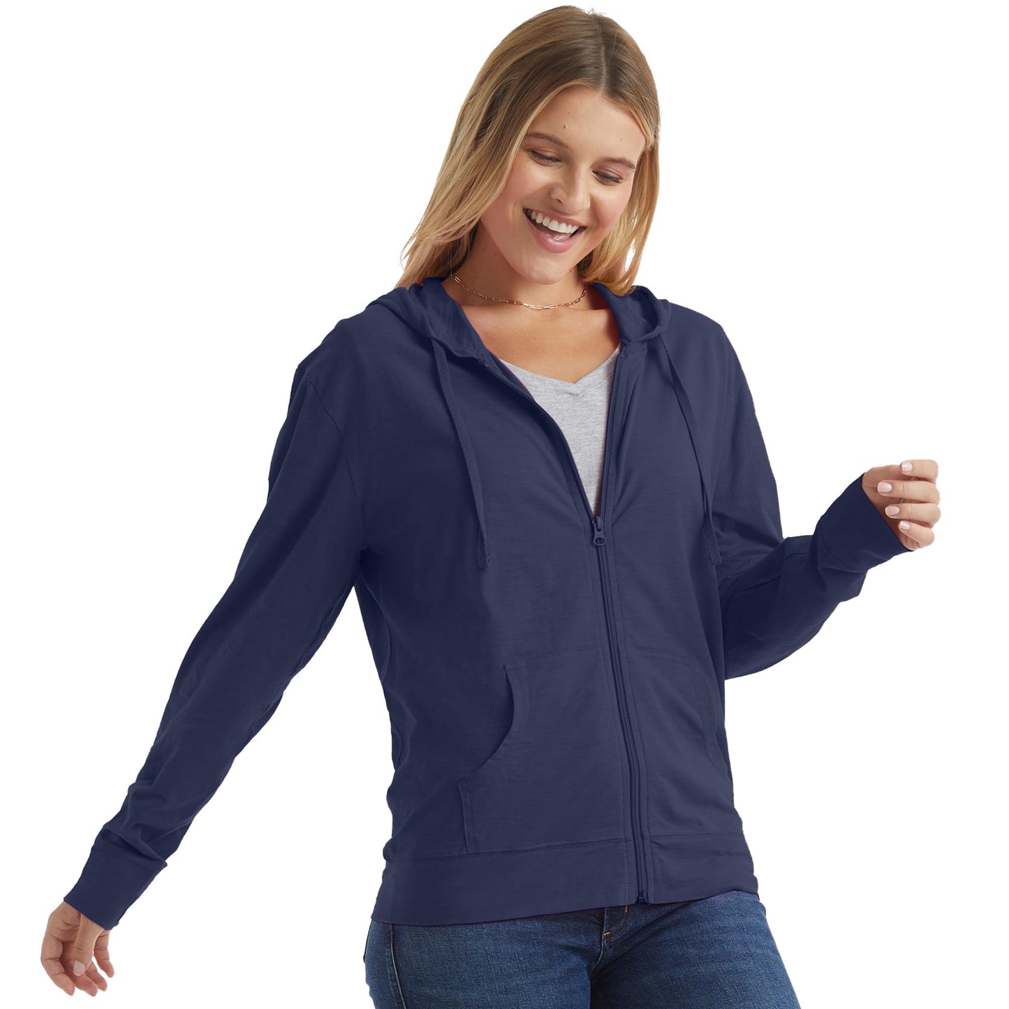 Hanes Womens Slub Knit Full-zip Hoodie, Textured Cotton Zip-up T-shirt For Fashion-hoodies, Navy, X-Large US