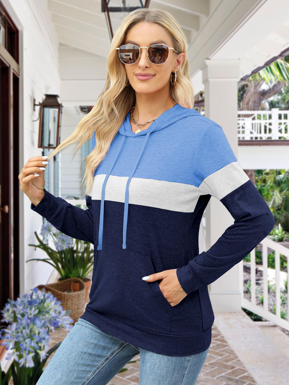 MixShe Hoodies for Women Fall Clothes Womens Blouses Anthropologie Outfits Cashmere Sweaters Skyblue Large